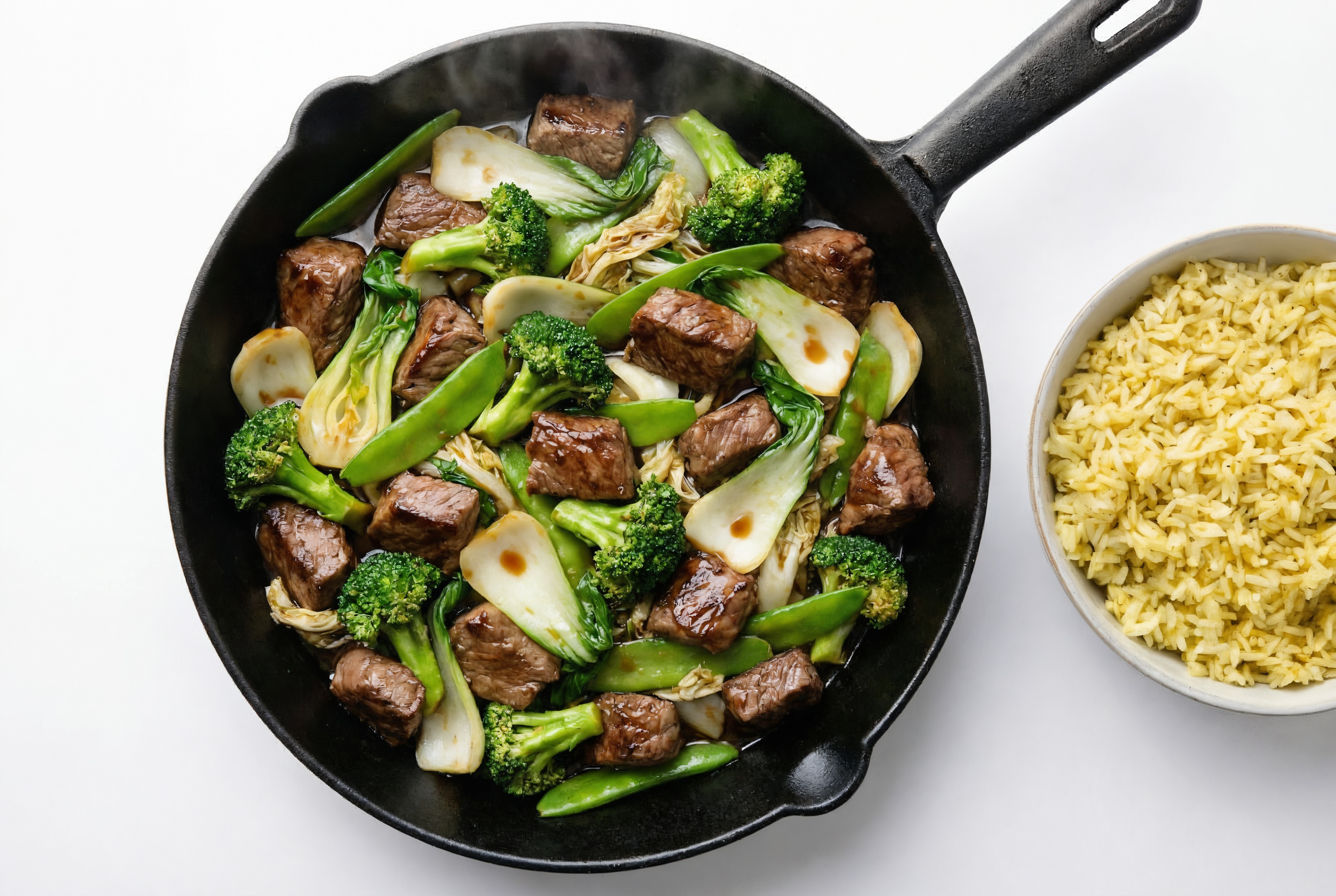 Teriyaki Sirloin Tip Stir-Fry with Bok Choy over Jasmine Rice
