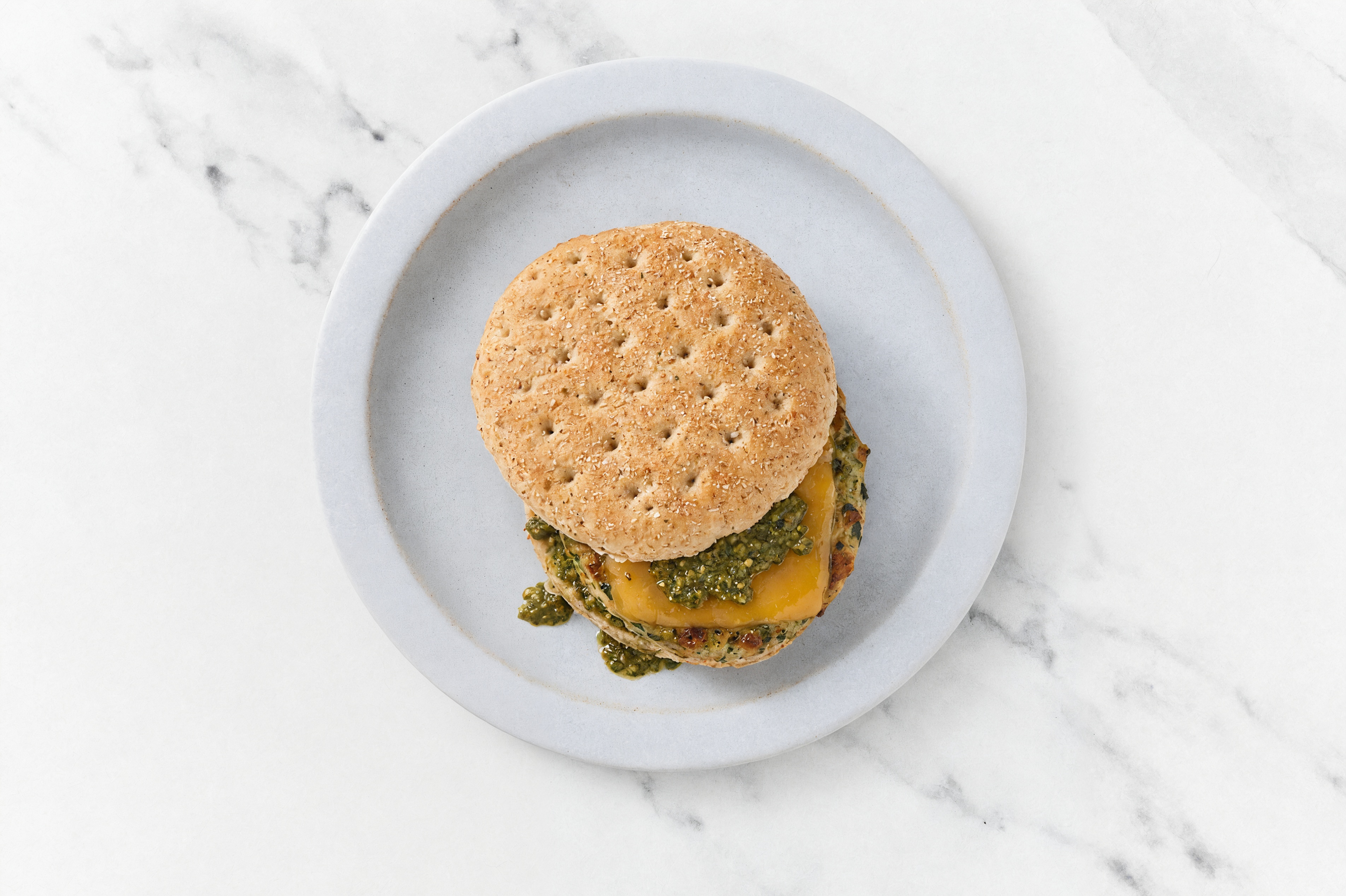Garlic Turkey Burger on Multigrain with Spinach Pesto & Cheddar