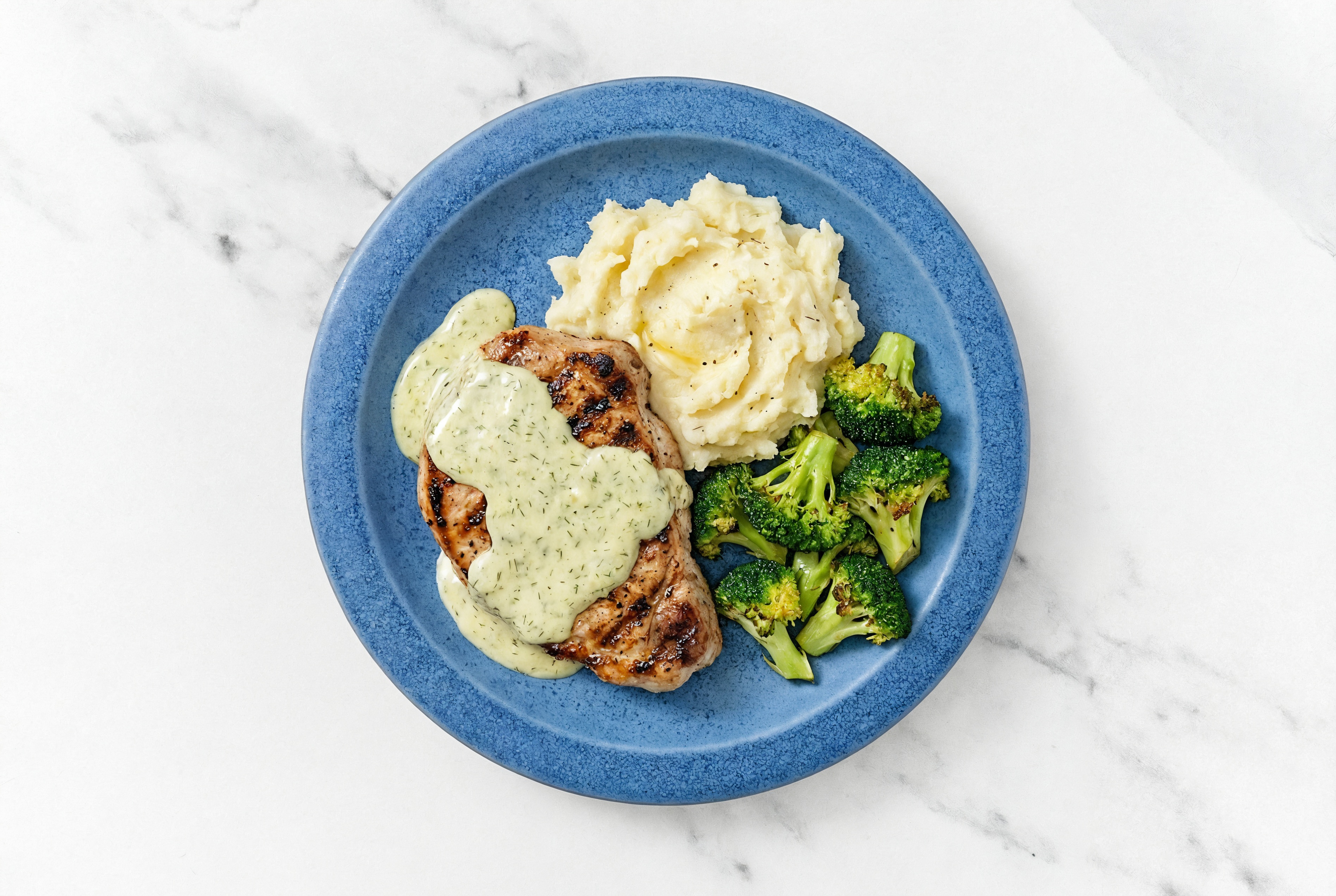 Curry Boneless Center Cut Pork Chops Loin with Organic Broccoli + Dill Pickle Garlic