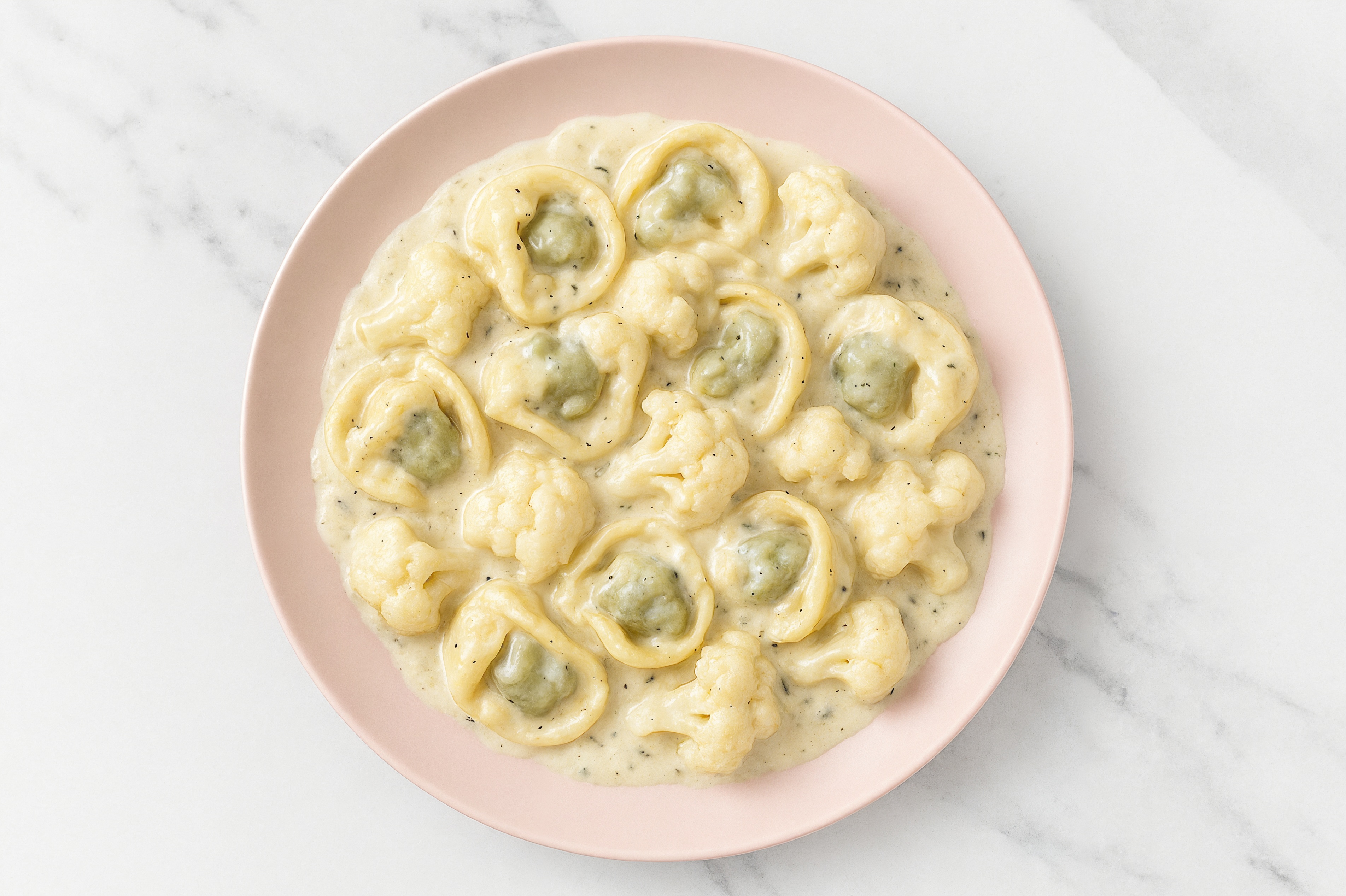 Alfredo Tortellini with Cauliflower Florets