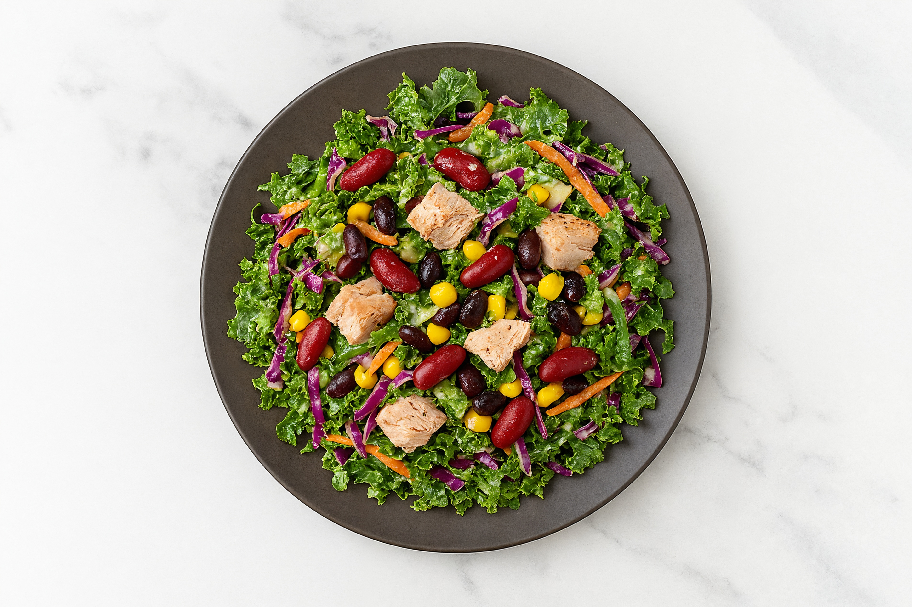 Caesar Kale Salad with Tuna Steaks & Black Beans