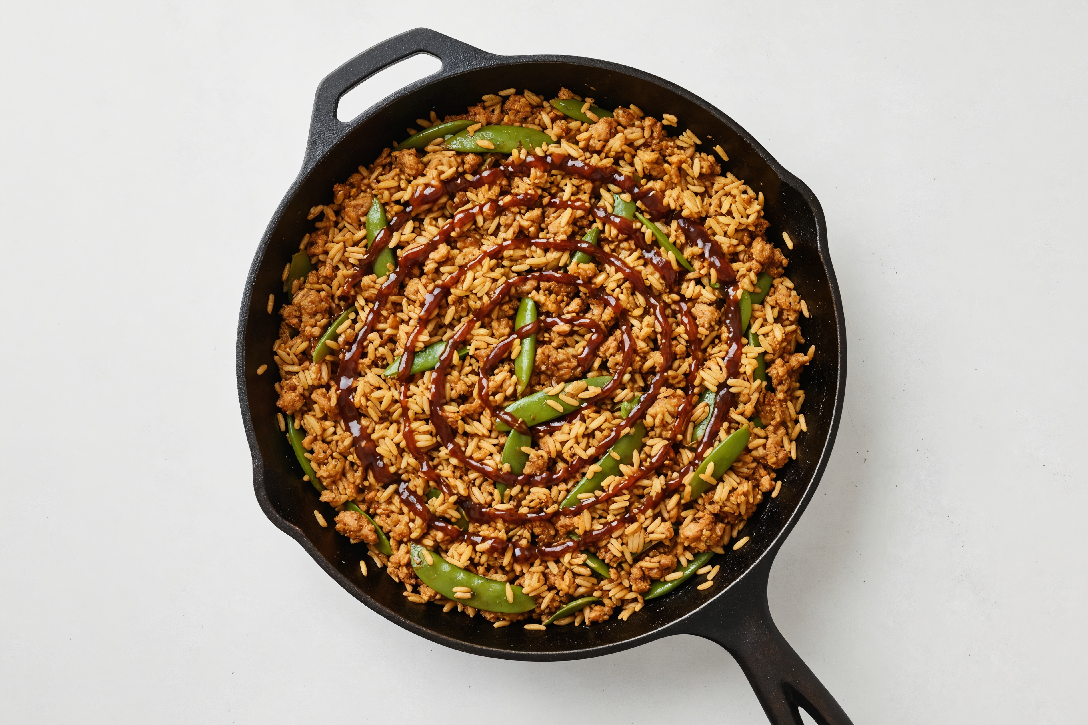 Teriyaki Pea Snap + Ground Turkey Stir-Fry with Seasoned Jasmine Rice
