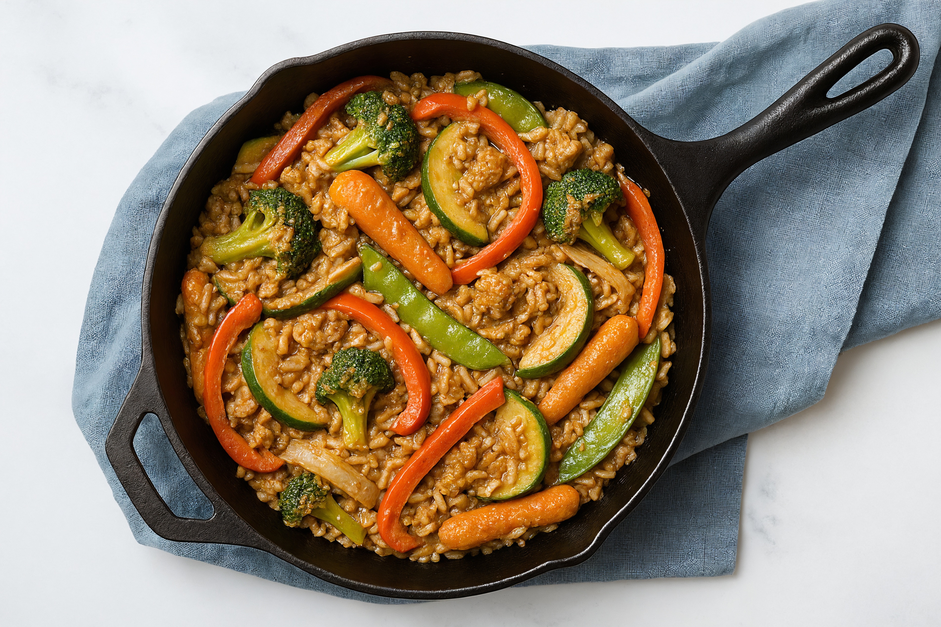 Thai Peanut Veggie + Ground Turkey Stir-Fry with Long Grain White Rice
