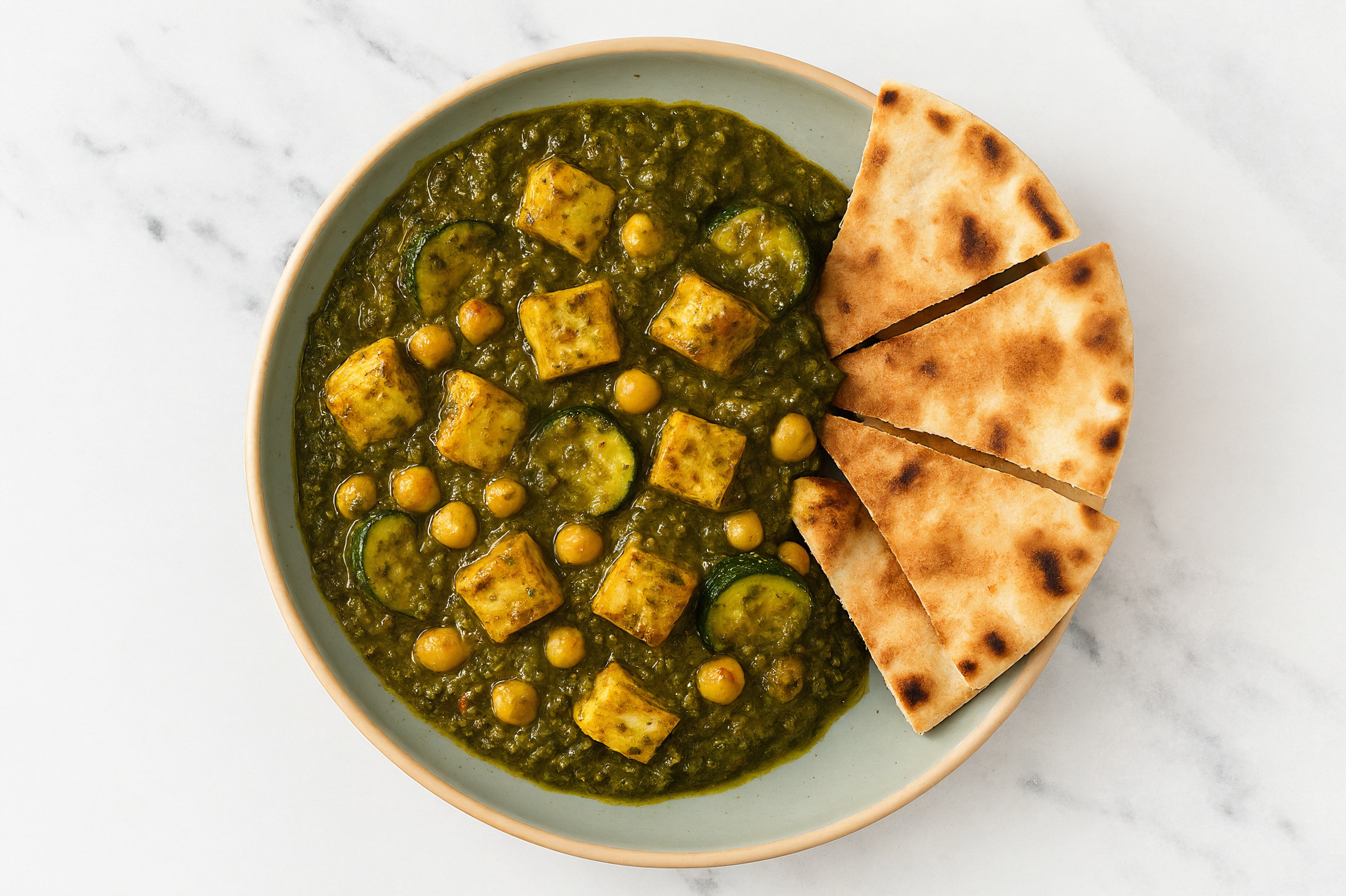 Chile Chickpea Soft & Creamy Paneer Saag + Traditional Pita Wedges