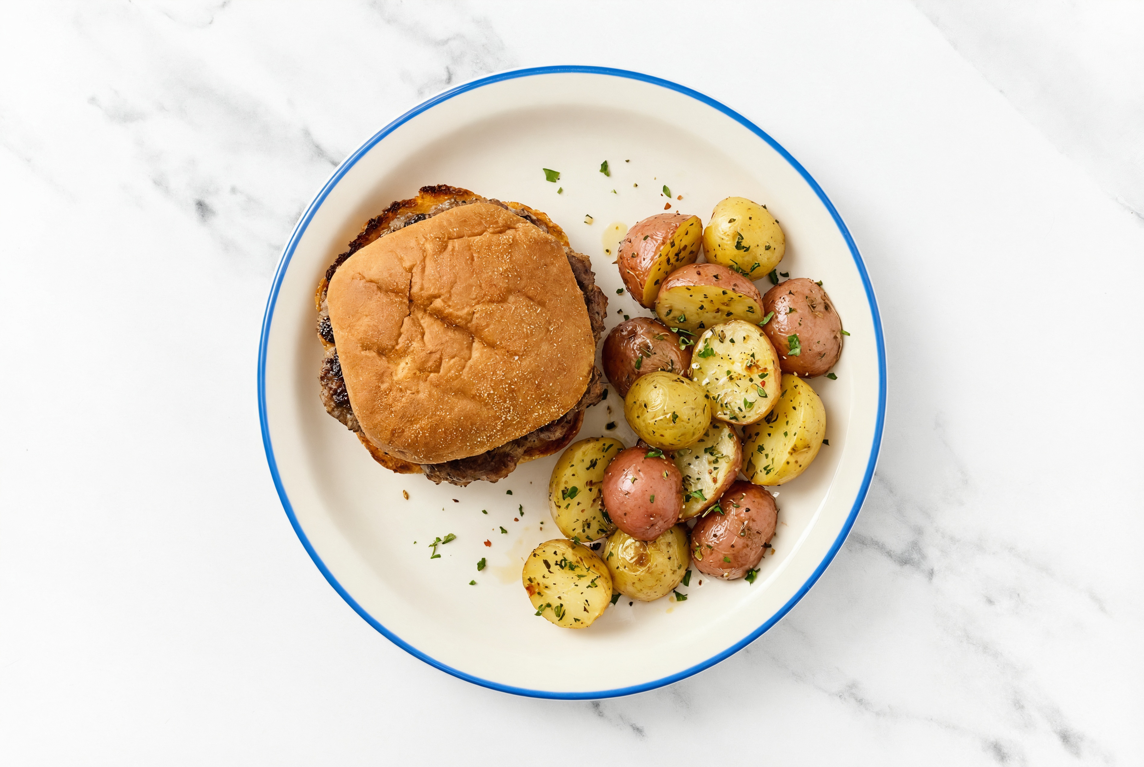 Savory Simple Bison Burger + Herby Potatoes