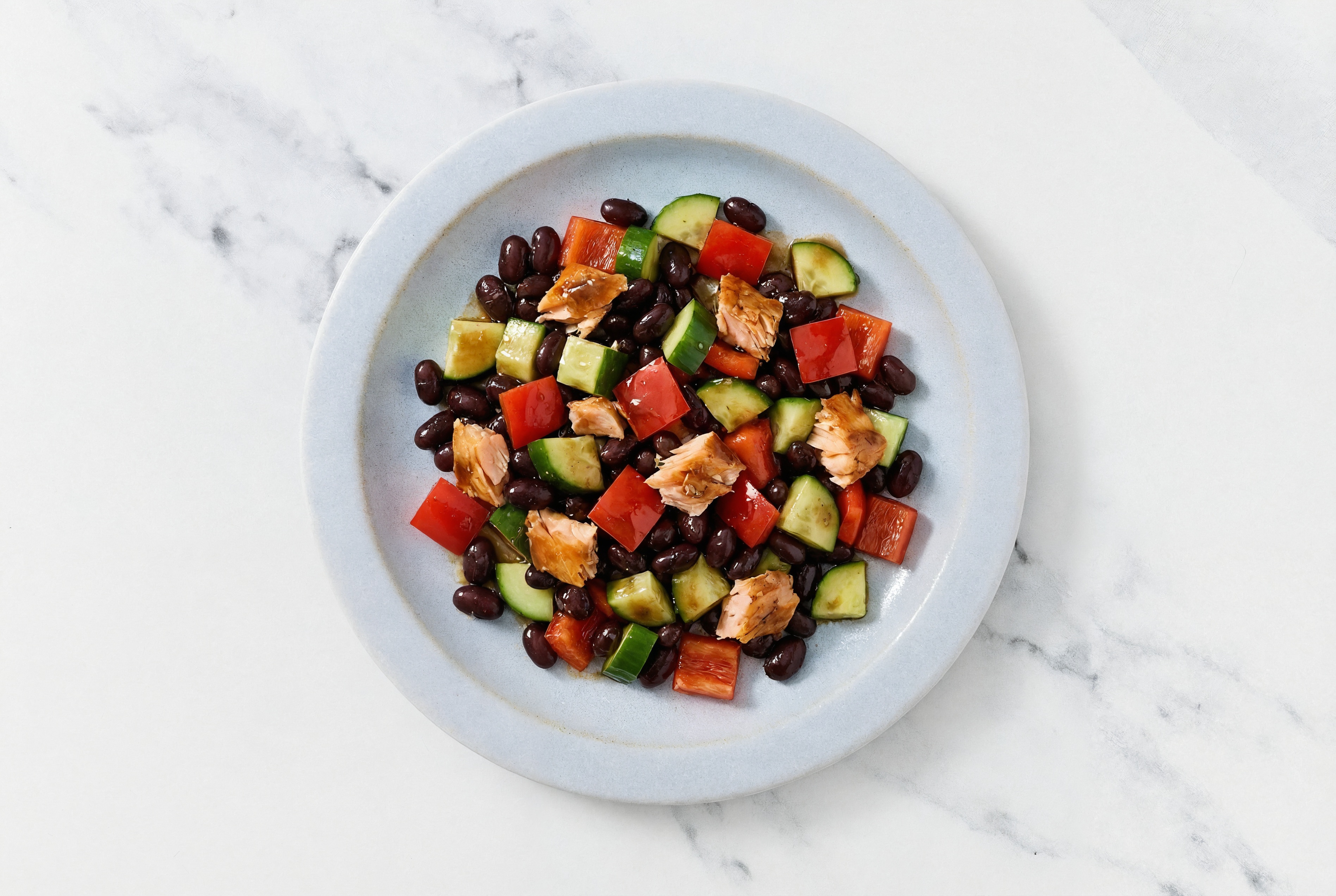 Salmon + Black Bean Salad with Red Bell Pepper