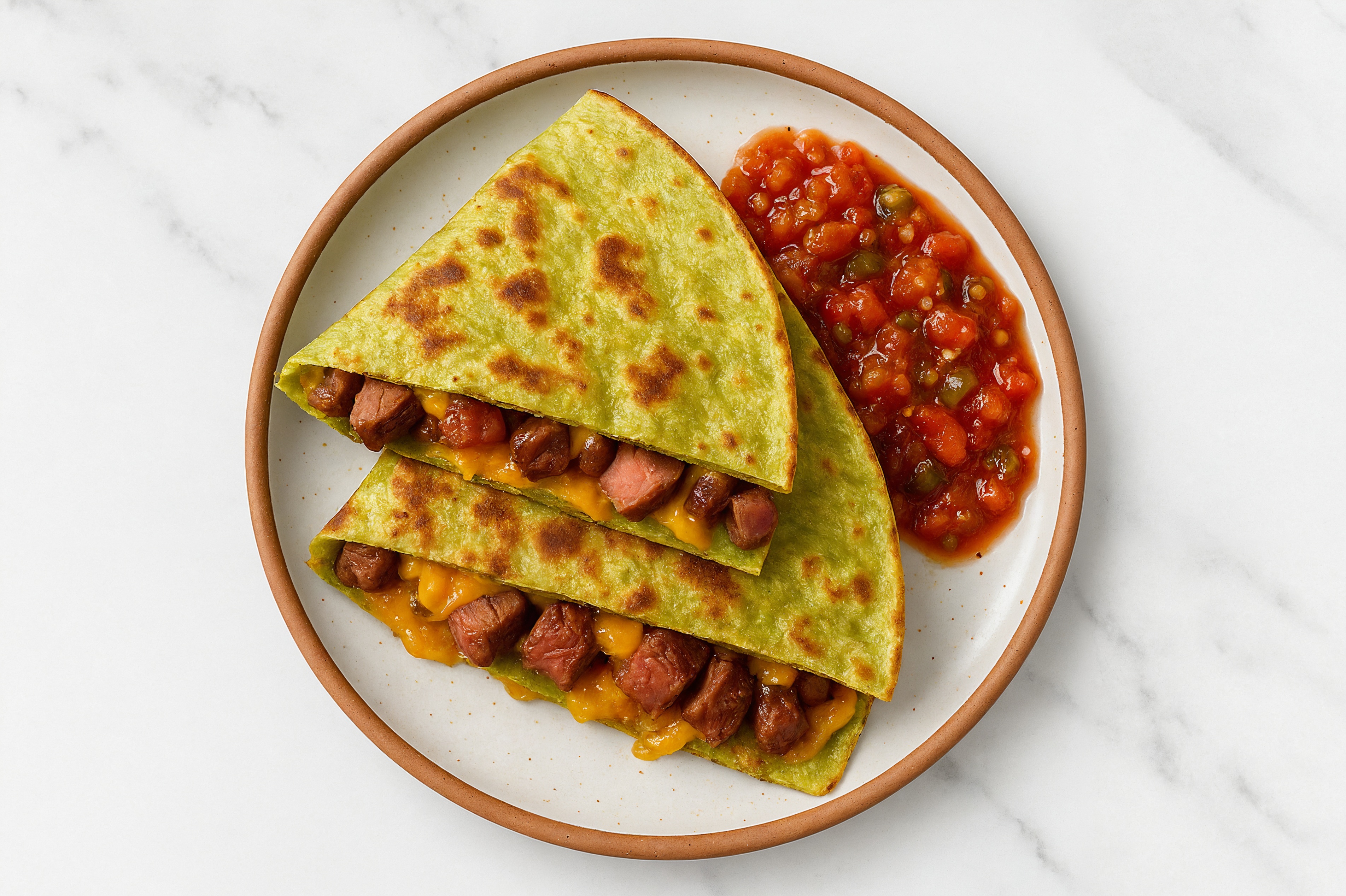 Herby Simple Sirloin Steak Quesadilla with Shredded Sharp Cheddar Cheese