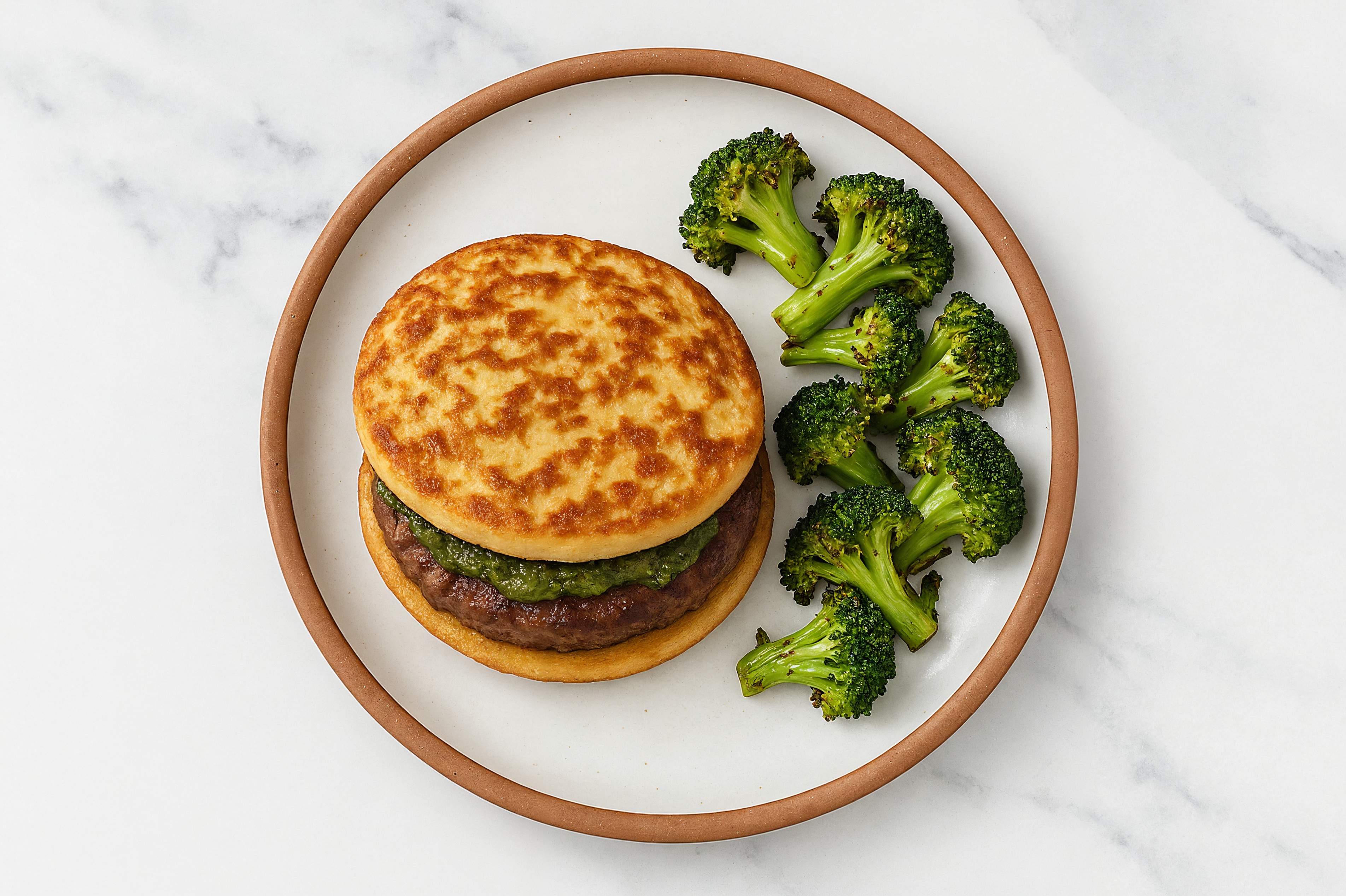 Low-Carb Pesto Bison Burger + Broccoli Florets