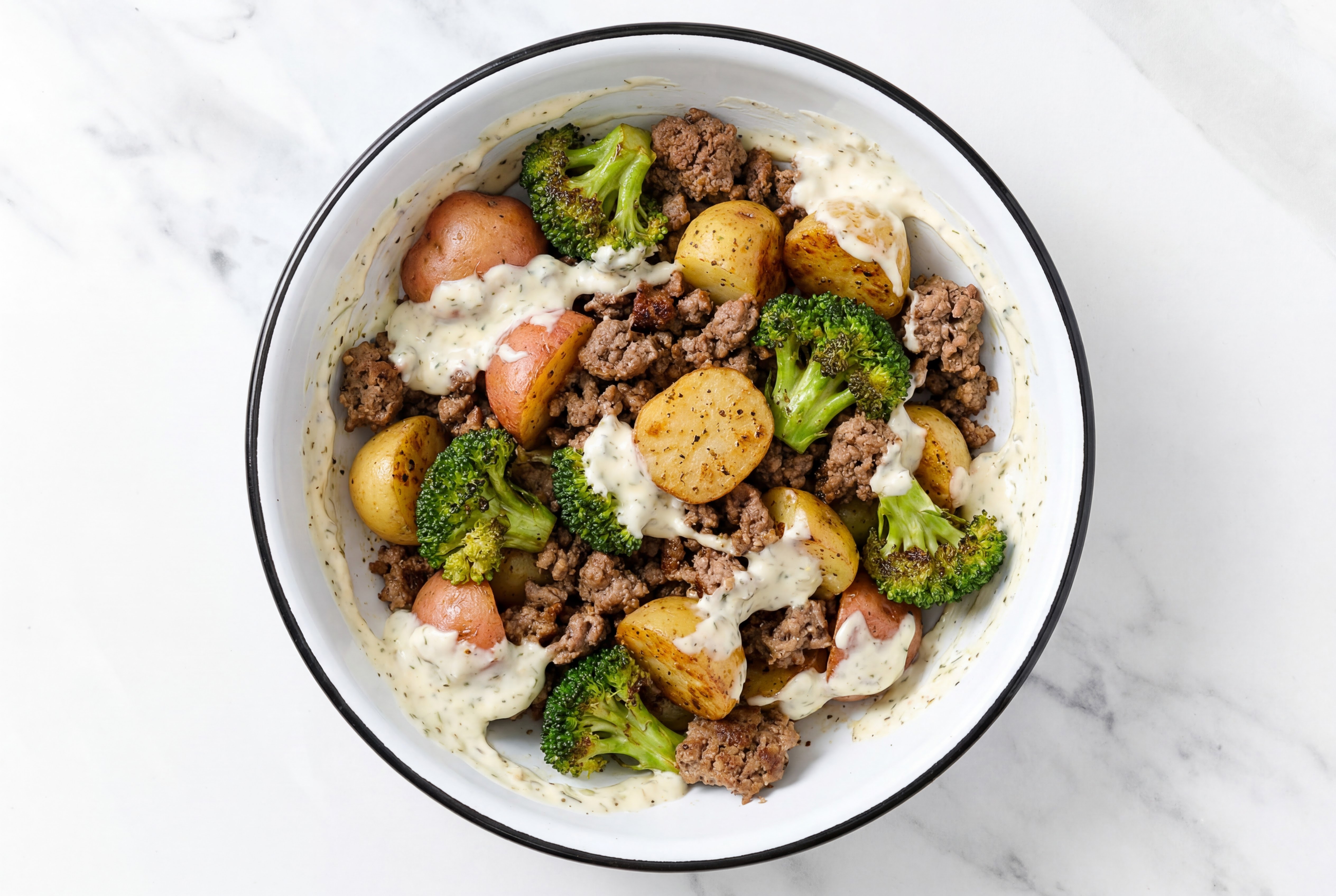 Broccoli + Garlicky Beef with Dill Pickle Sauce