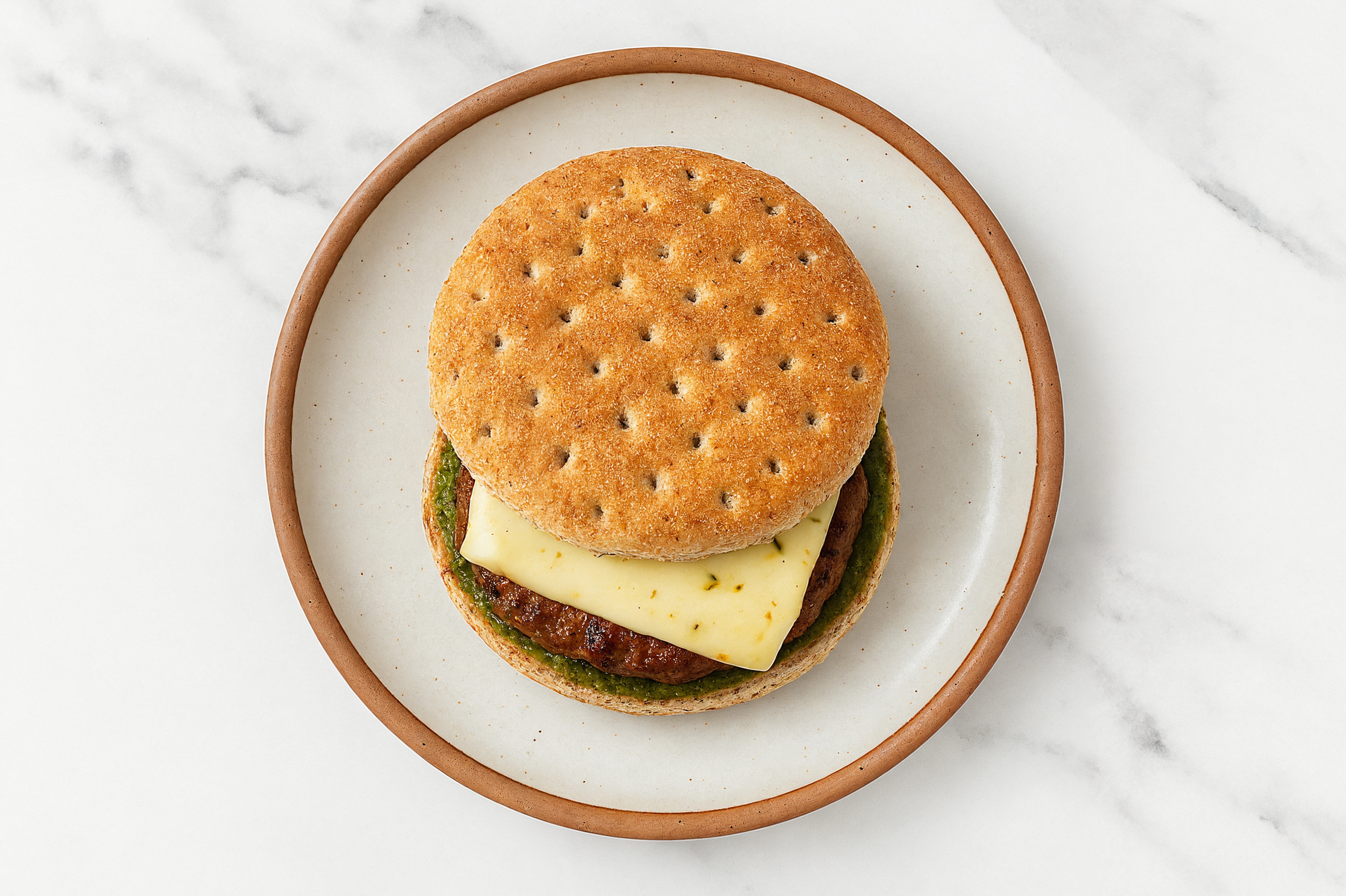Lamb Burger on Multigrain with Spinach Pesto & Pepper Jack