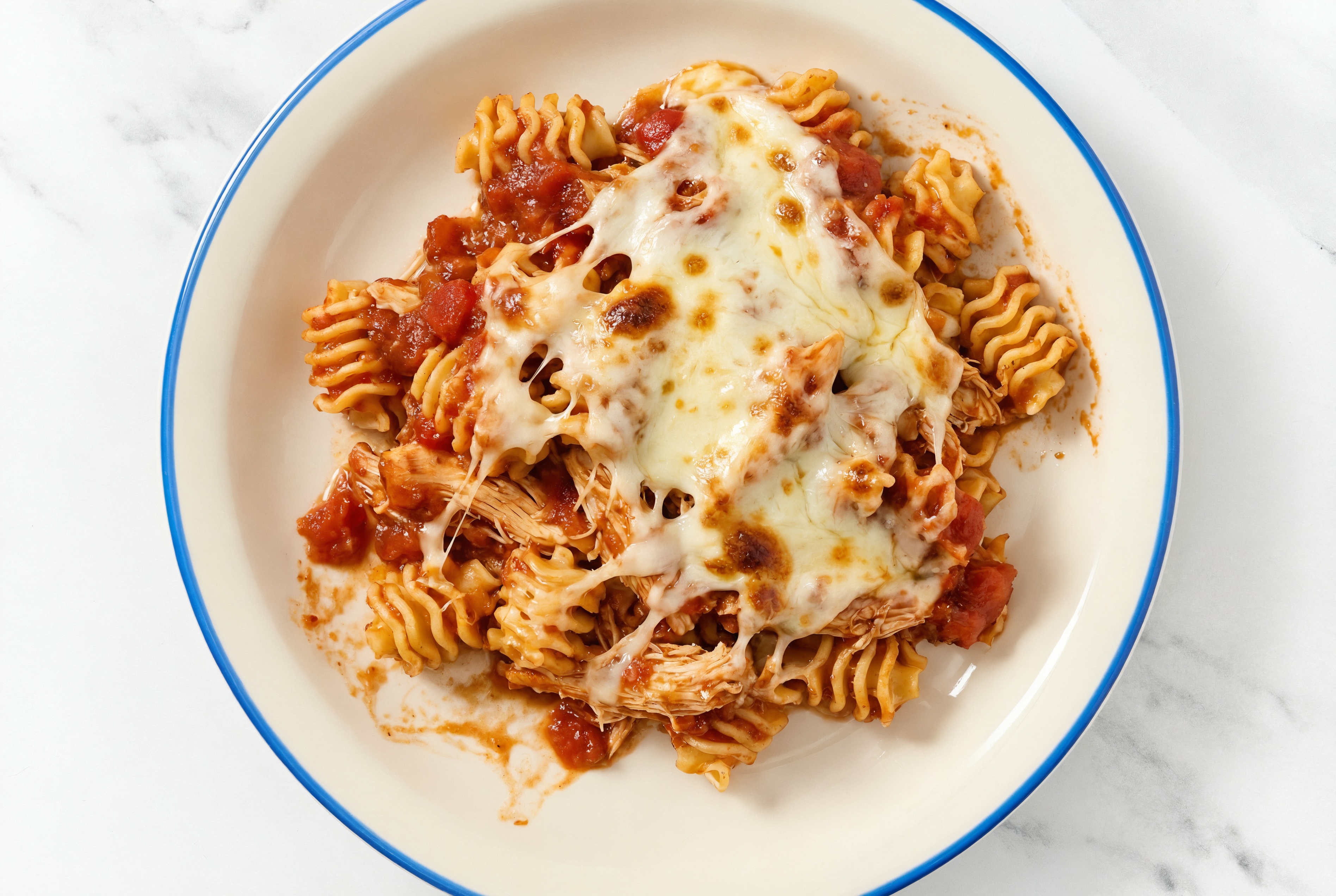 Protein Chicken Parmesan Pasta Casserole with Mozzarella Bar