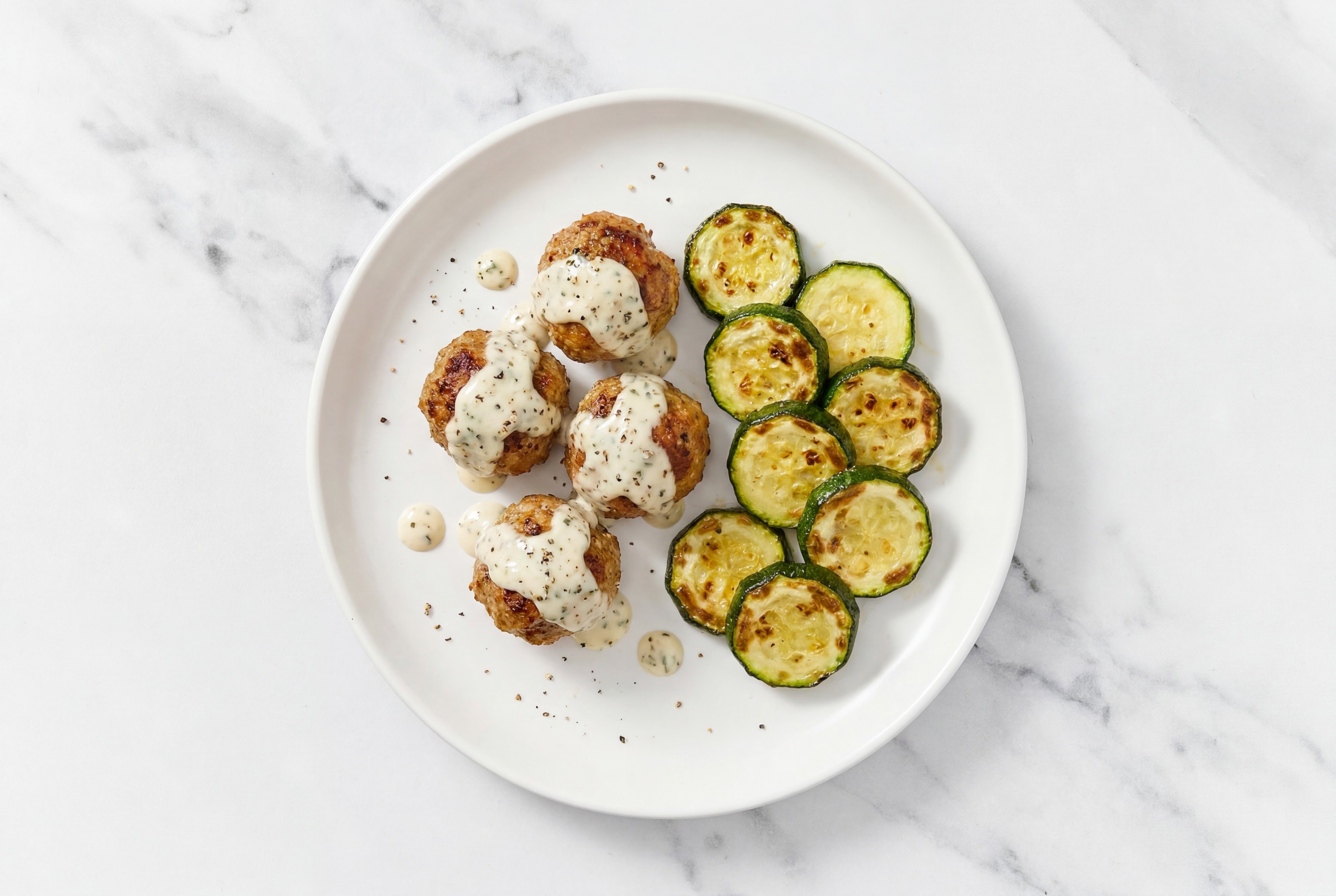Creamy Garlic Baked Lamb Meatballs & Zucchini