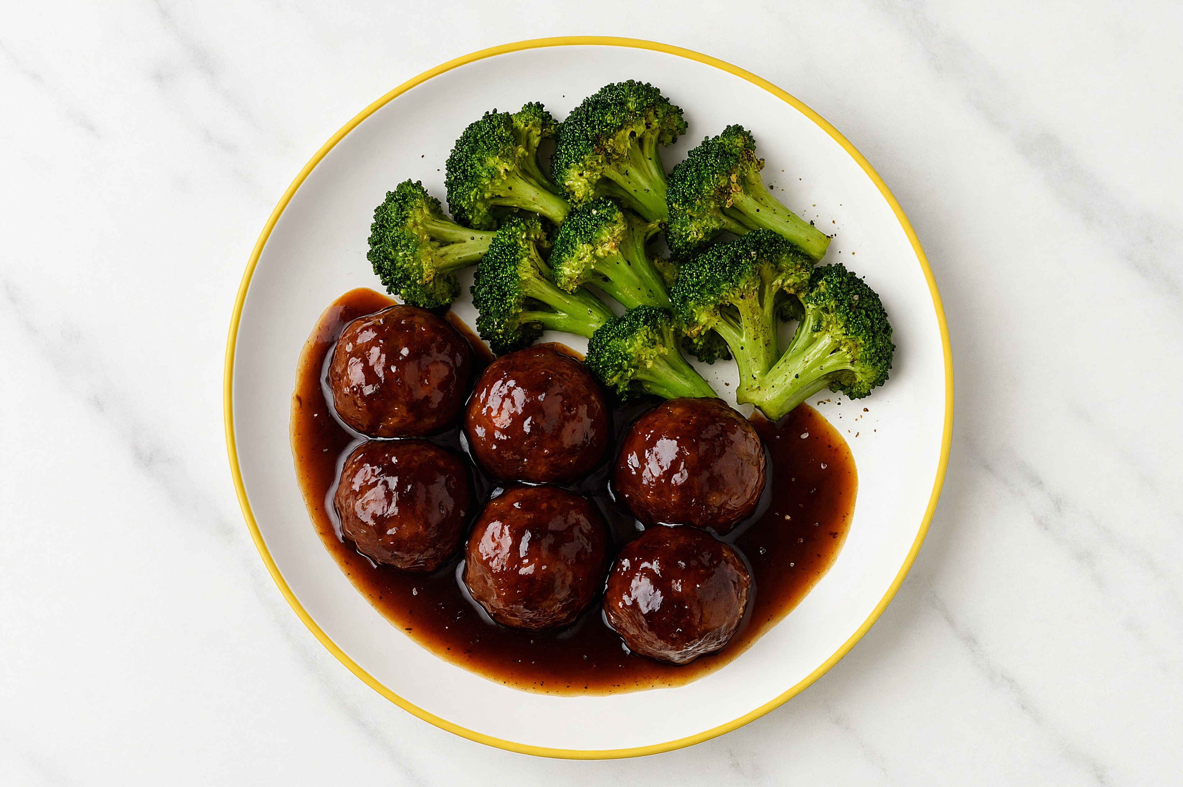 Teriyaki Baked Lamb Meatballs & Broccoli
