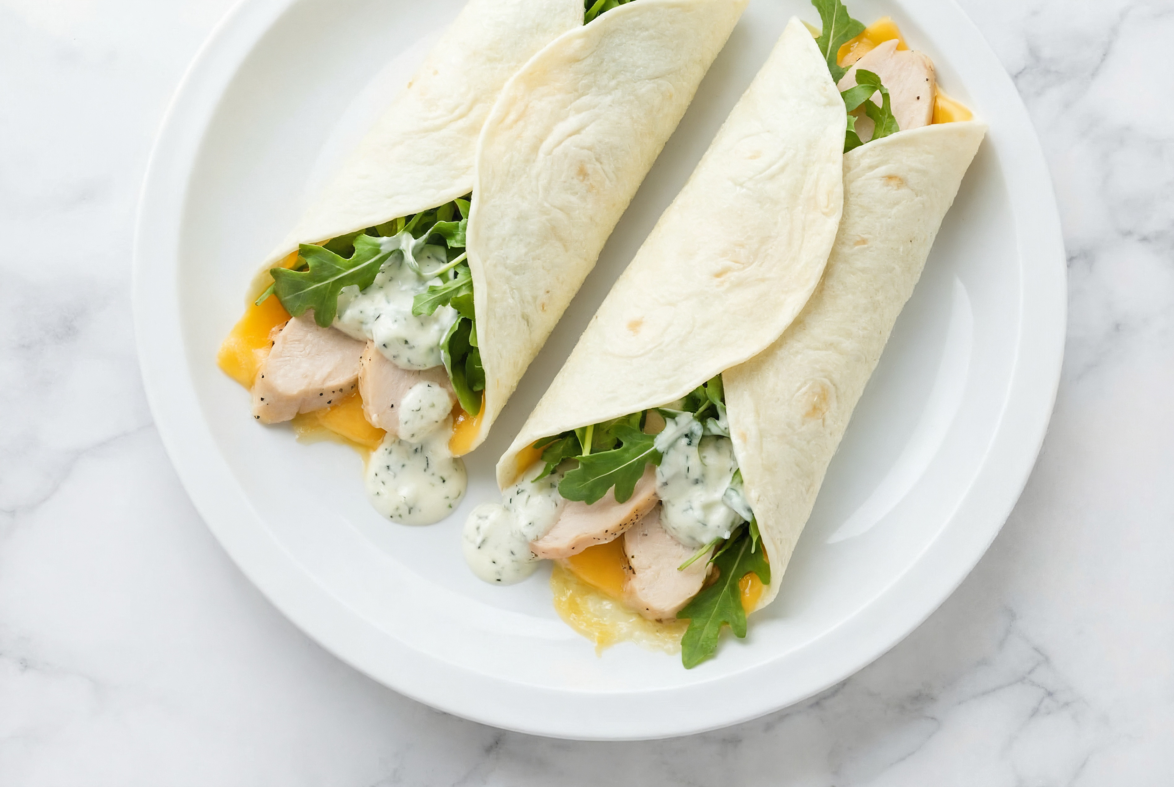 Creamy Roasted Chicken + American Wraps with Arugula
