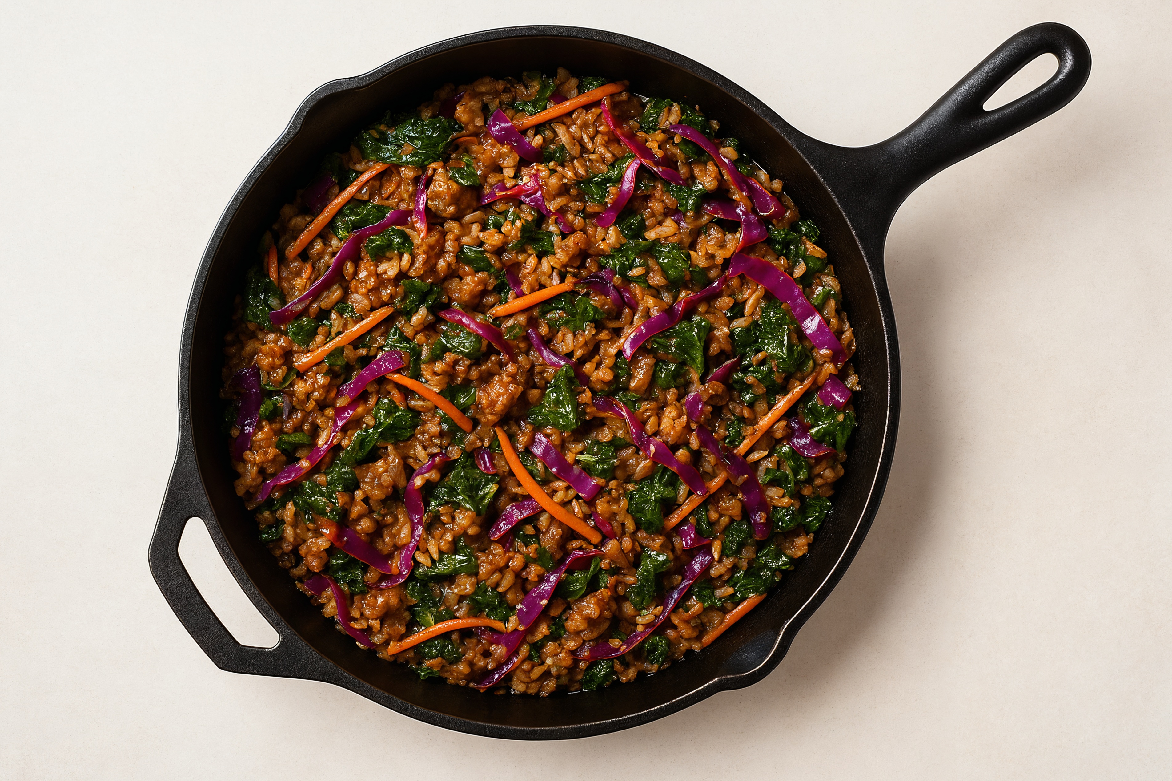 Sesame Ginger Rainbow Veggie + Ground Turkey Stir-Fry with Brown Rice