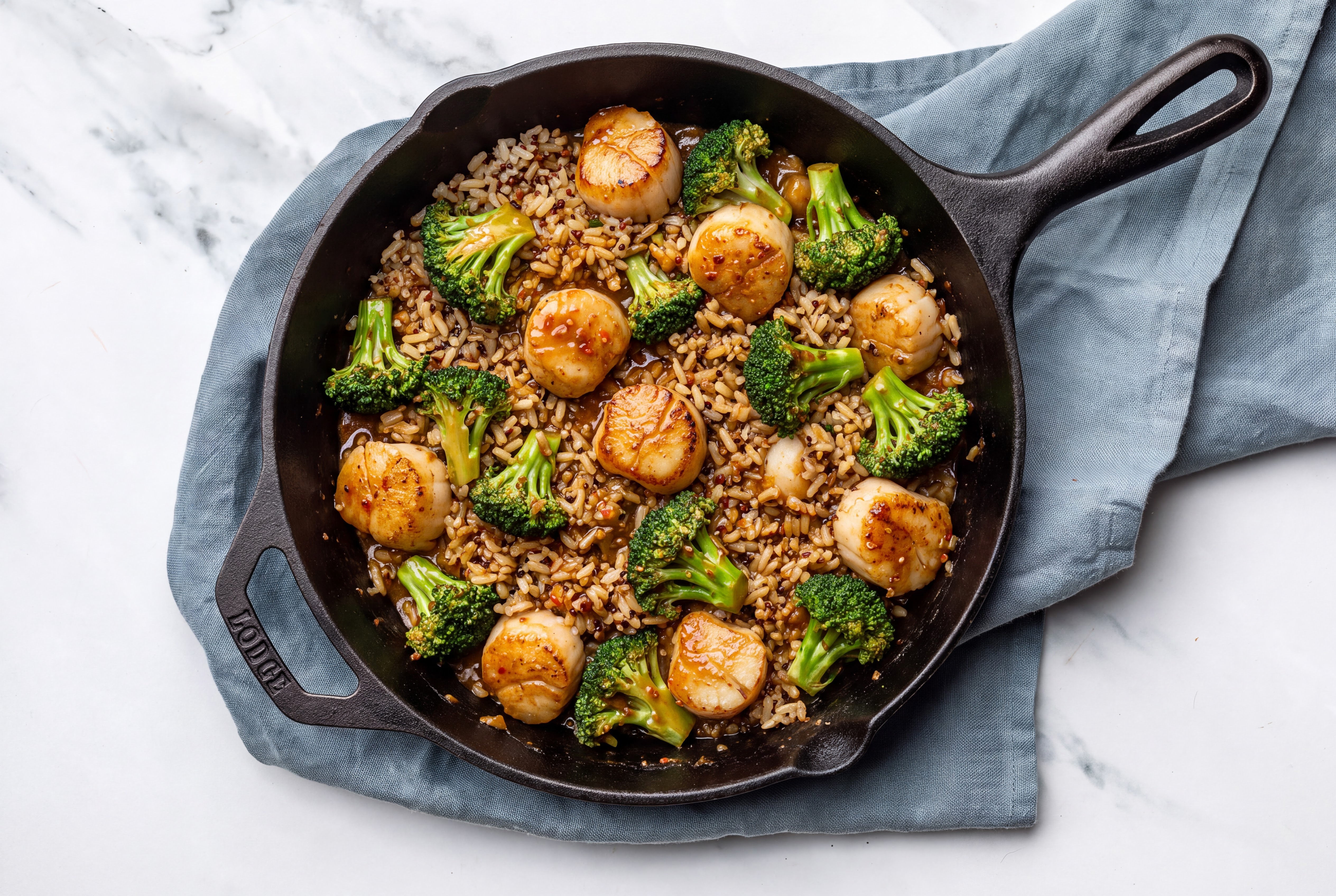 Sesame Ginger Jumbo Scallops + Broccoli Stir-Fry