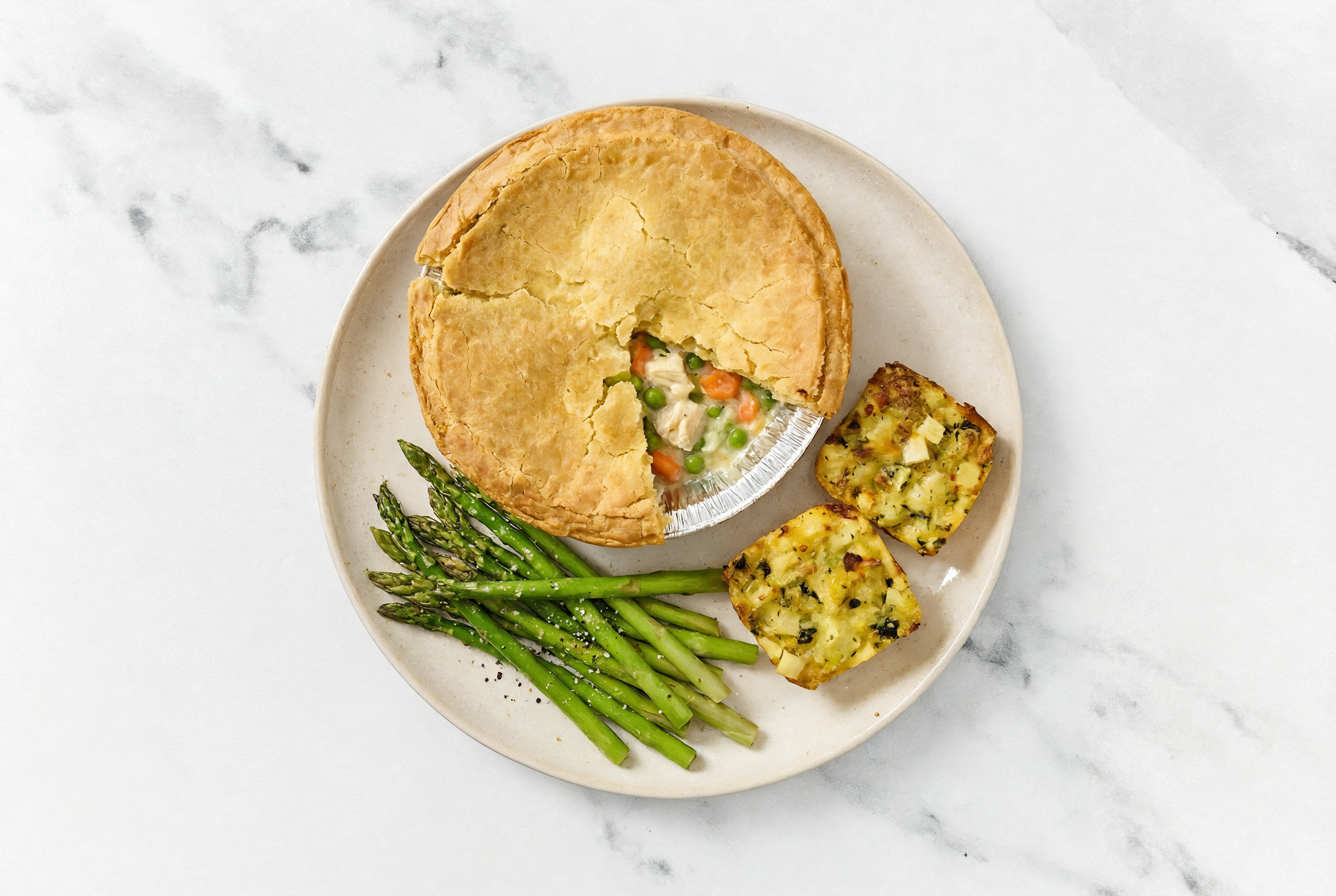 Chicken Pot Pie with Asparagus & Potato Bake