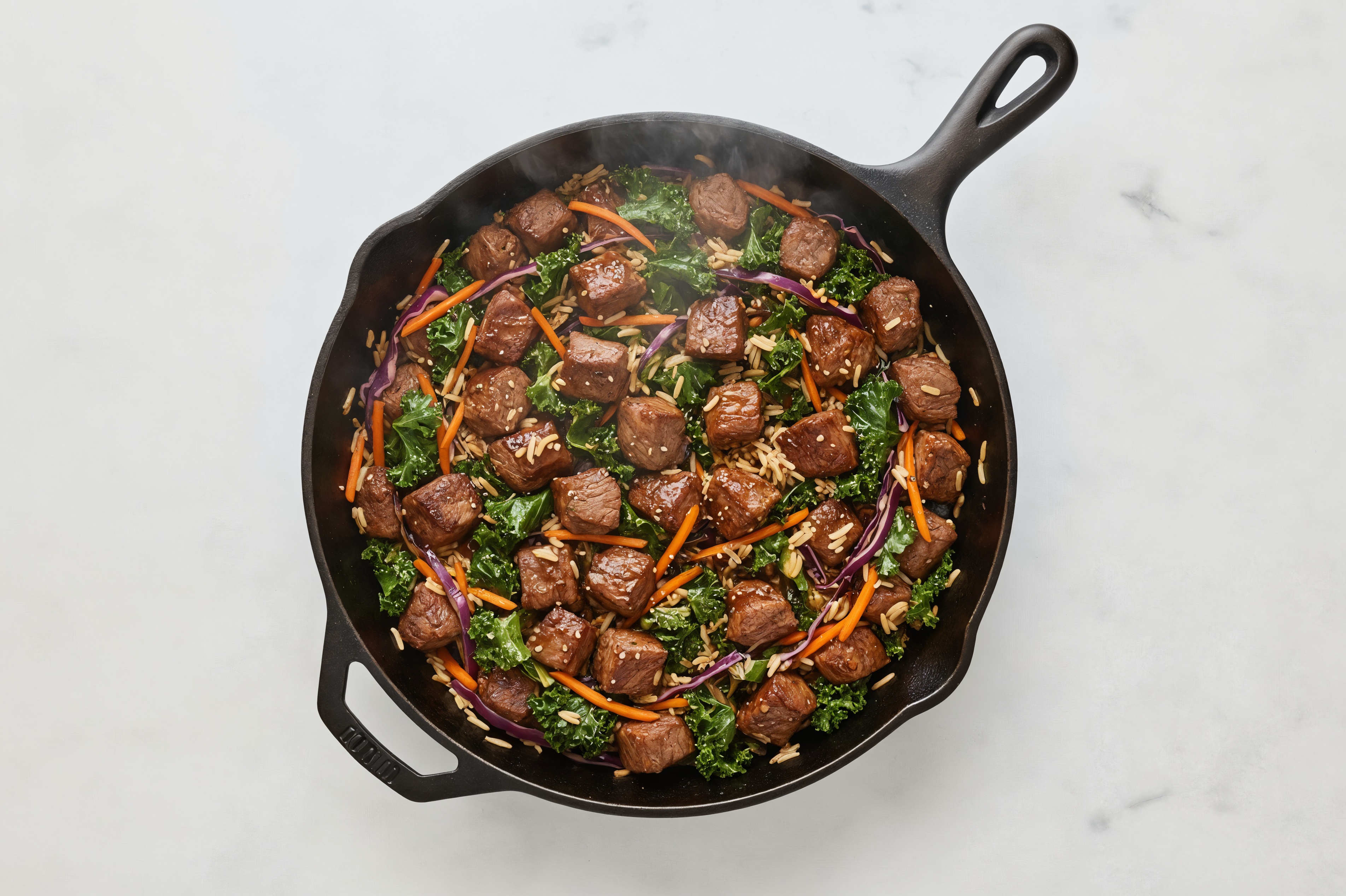 Japanese Bbq Rainbow Veggie + Bison Stir-Fry with Long Grain White Rice
