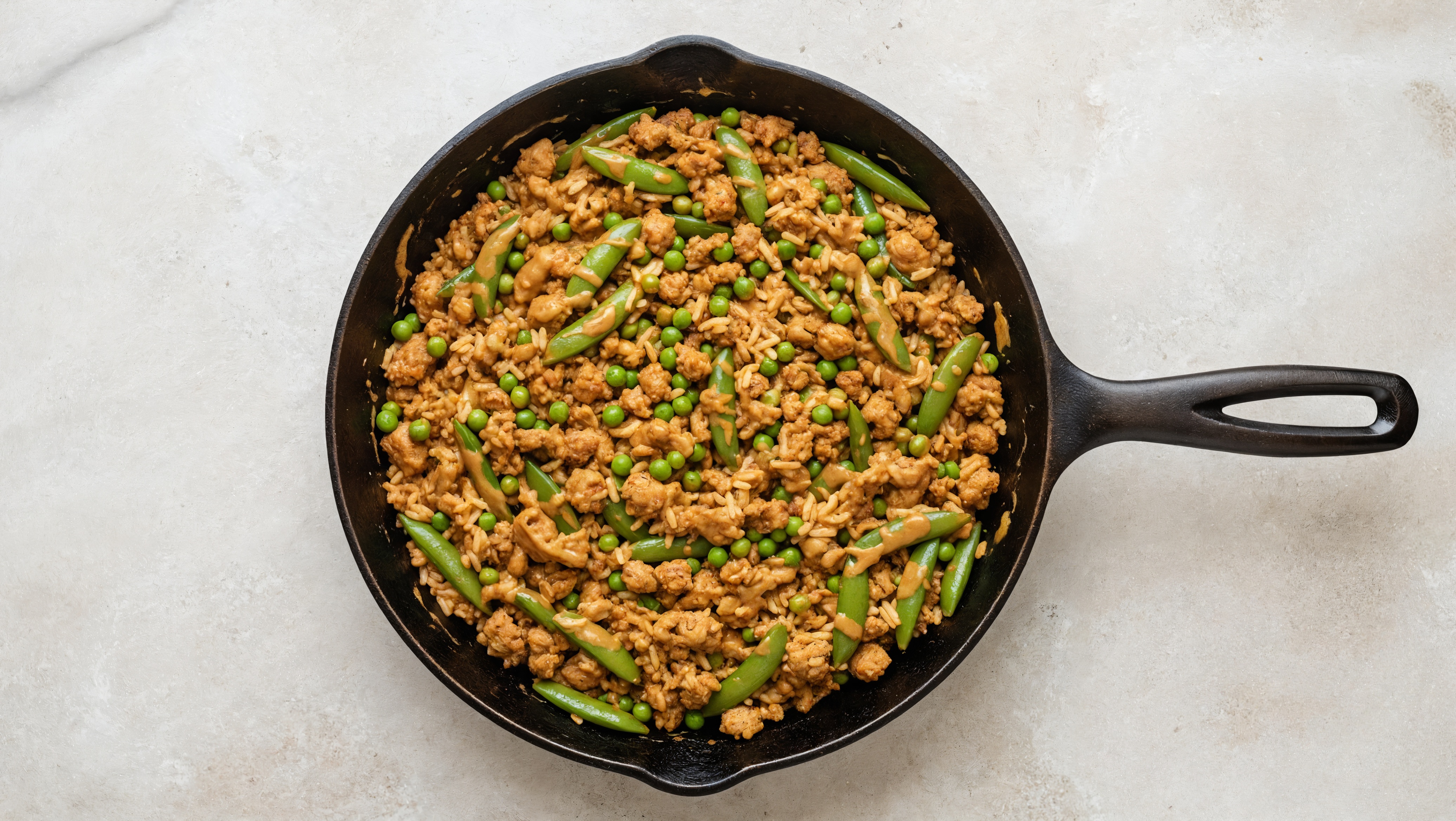 Thai Peanut Pea Snap + Ground Turkey Stir-Fry with Long Grain White Rice