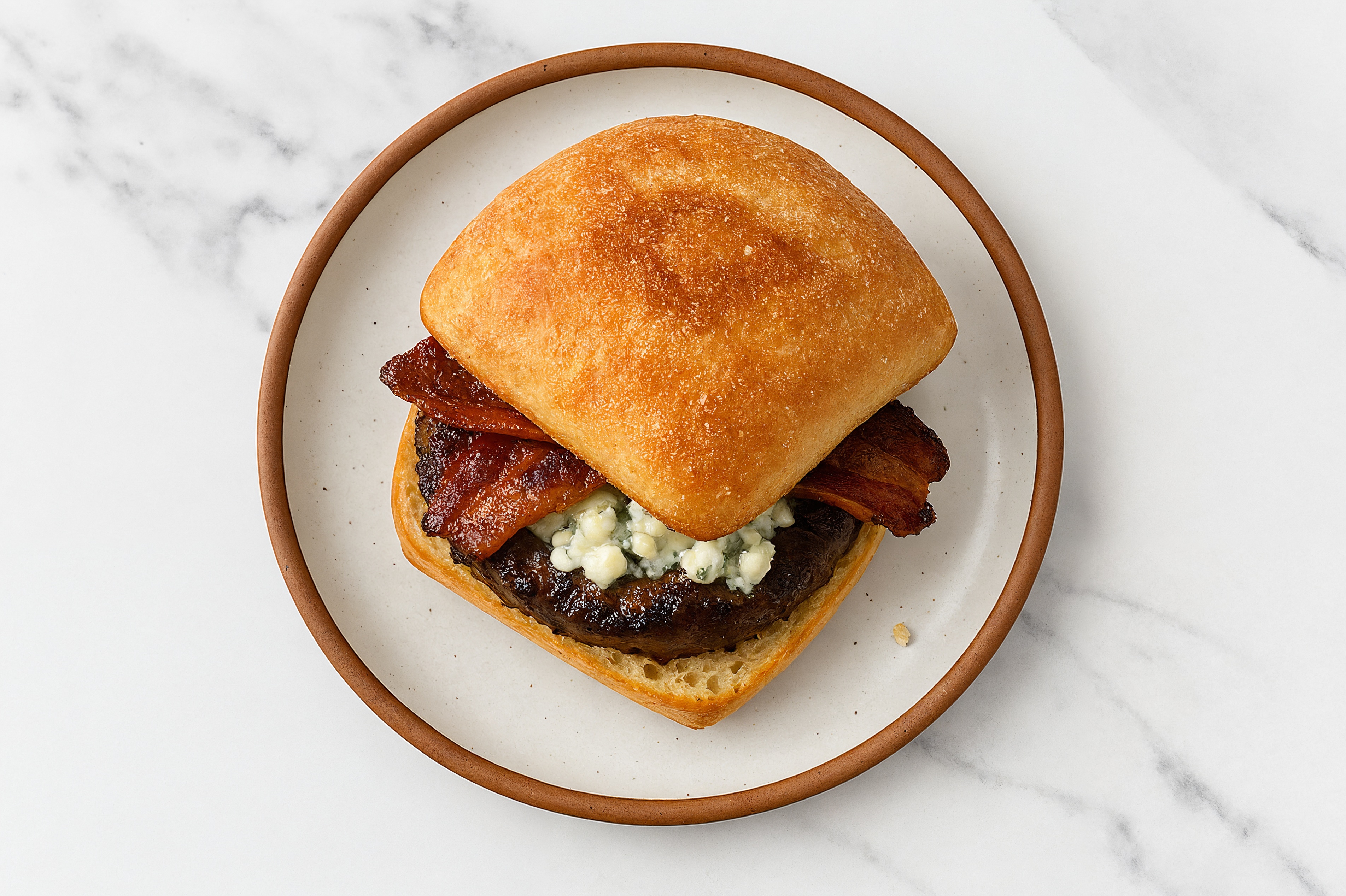 Blue Cheese + MyBacon Cheeseburger on Ciabatta with Wagyu Beef Patties