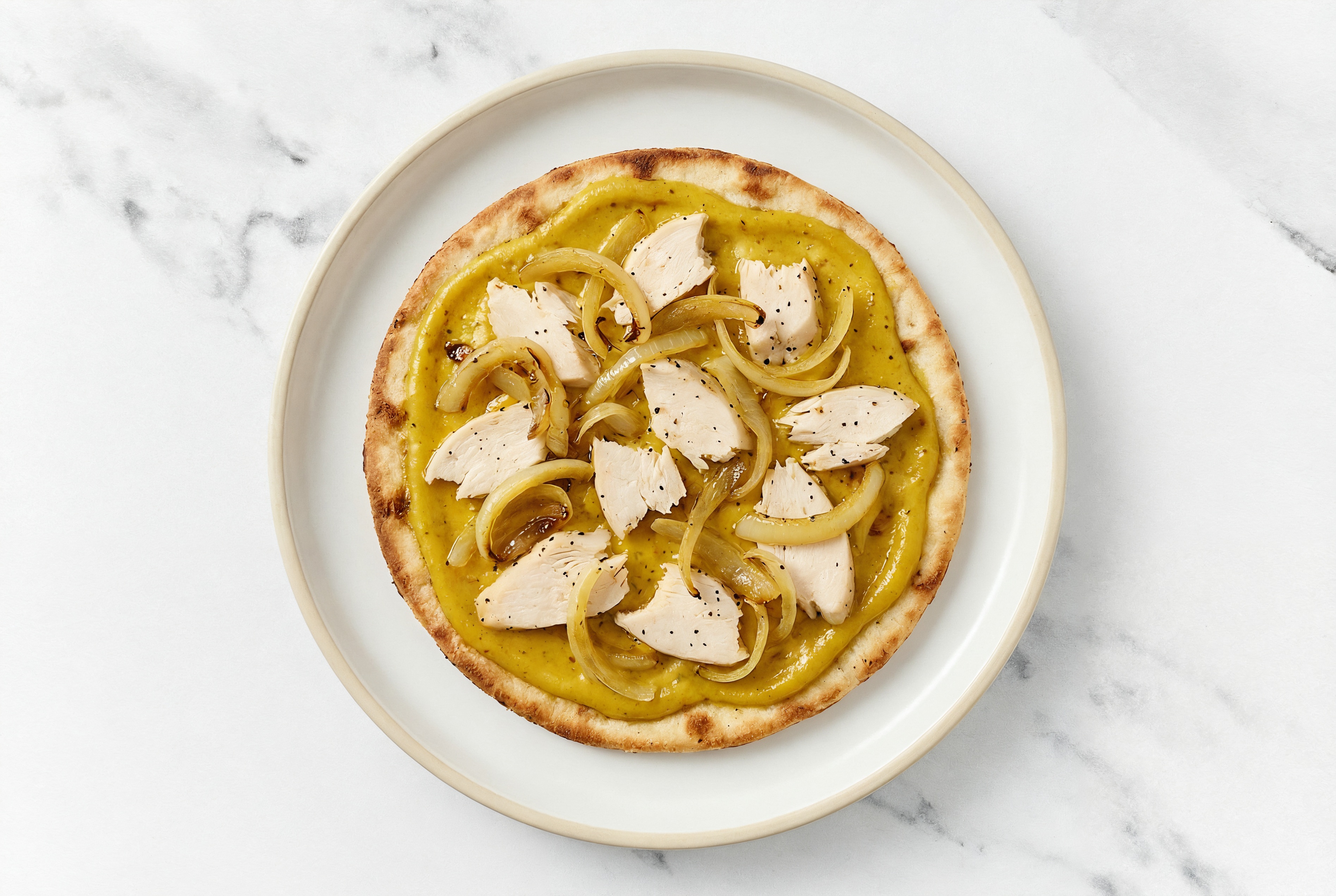 Curried Caramelized Onion + Roasted Chicken Flatbread