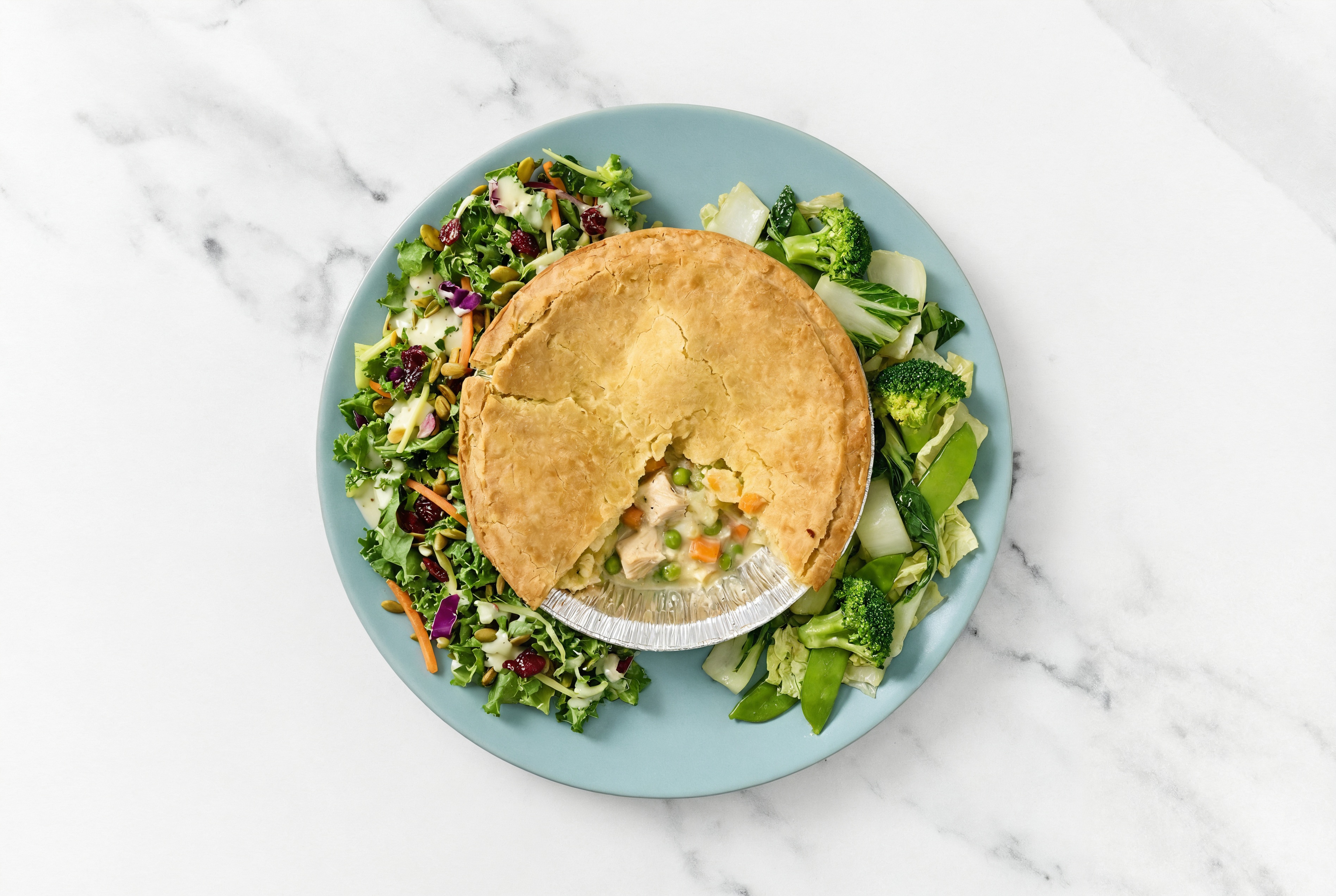 Chicken Pot Pie with Bok Choy & Kale Salad