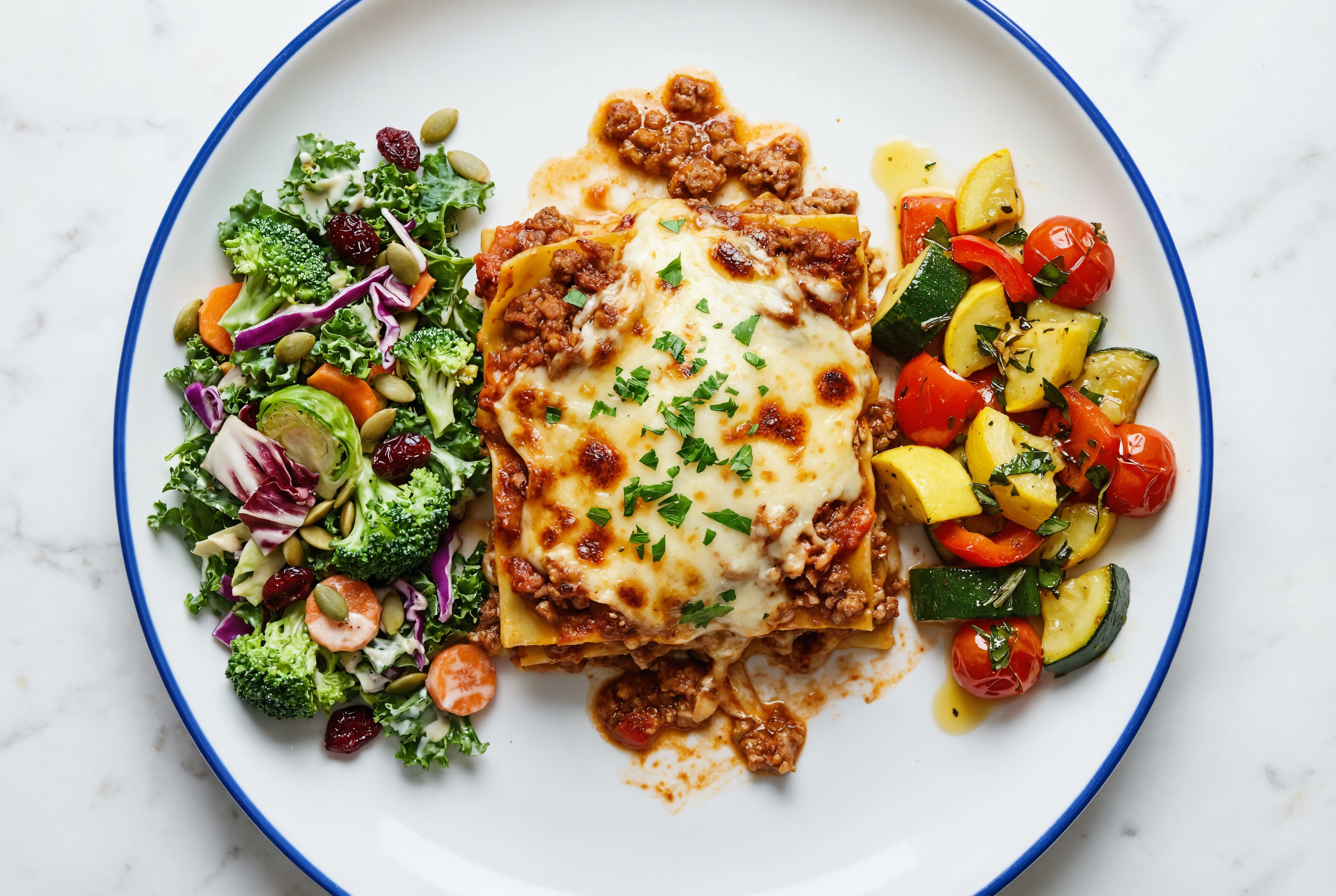 Lasagna Bolognese with Squash Skillet + Kale Salad