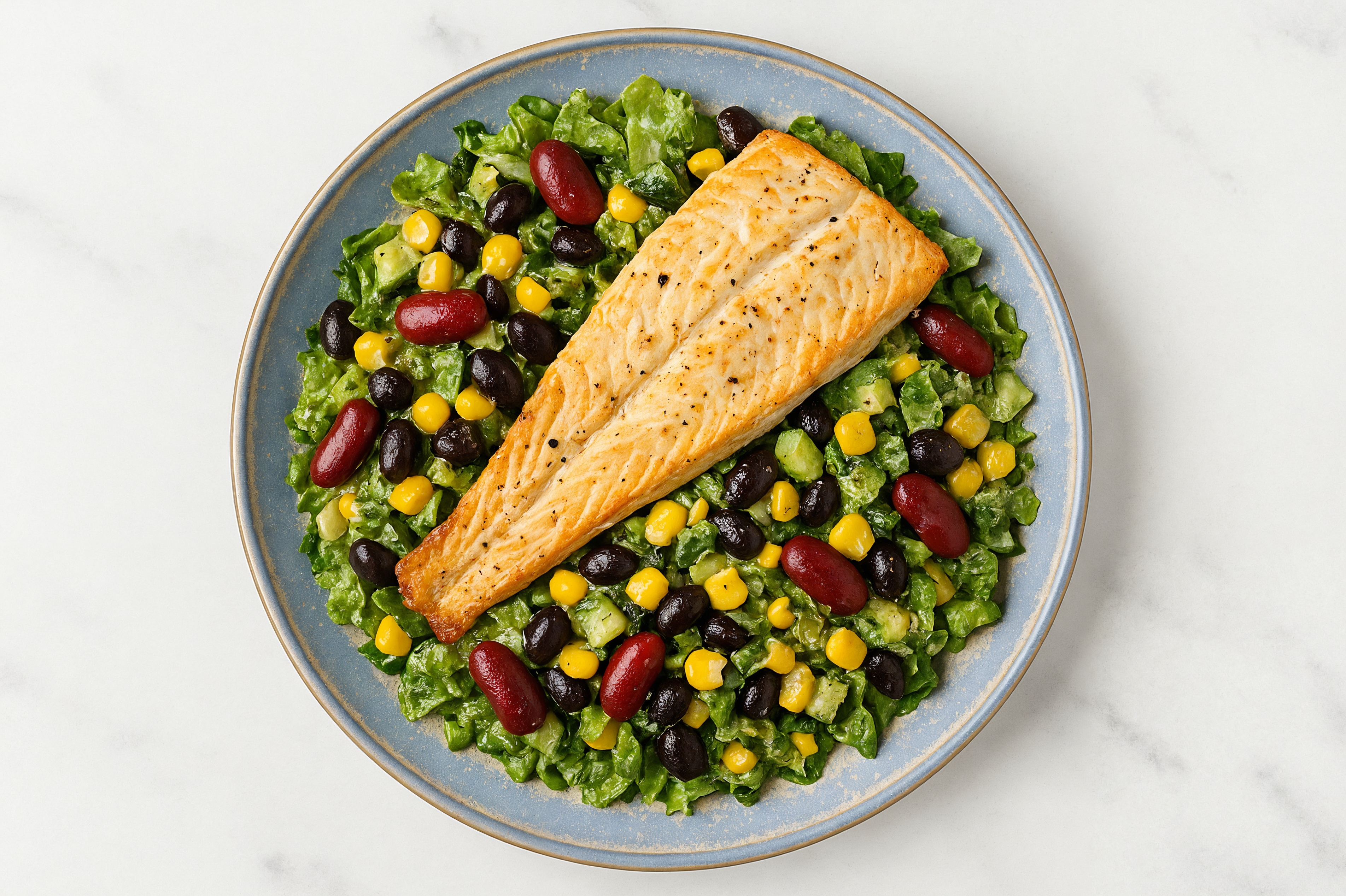 Green Leaf Salad with Trout, Beans & Creamy Caesar Dressing