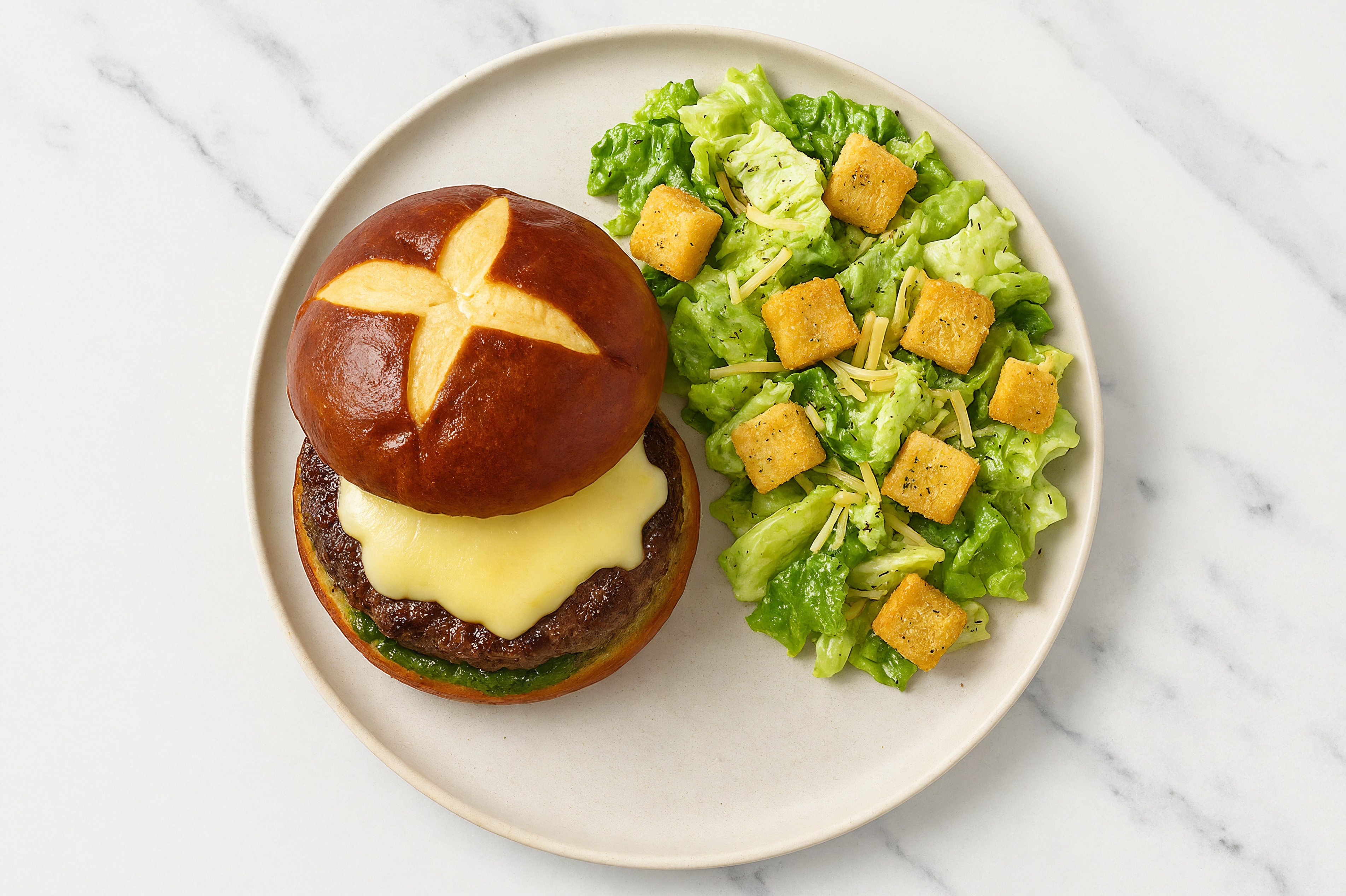 Pesto Cheeseburger + Caesar Salad with Ground Beef Patties