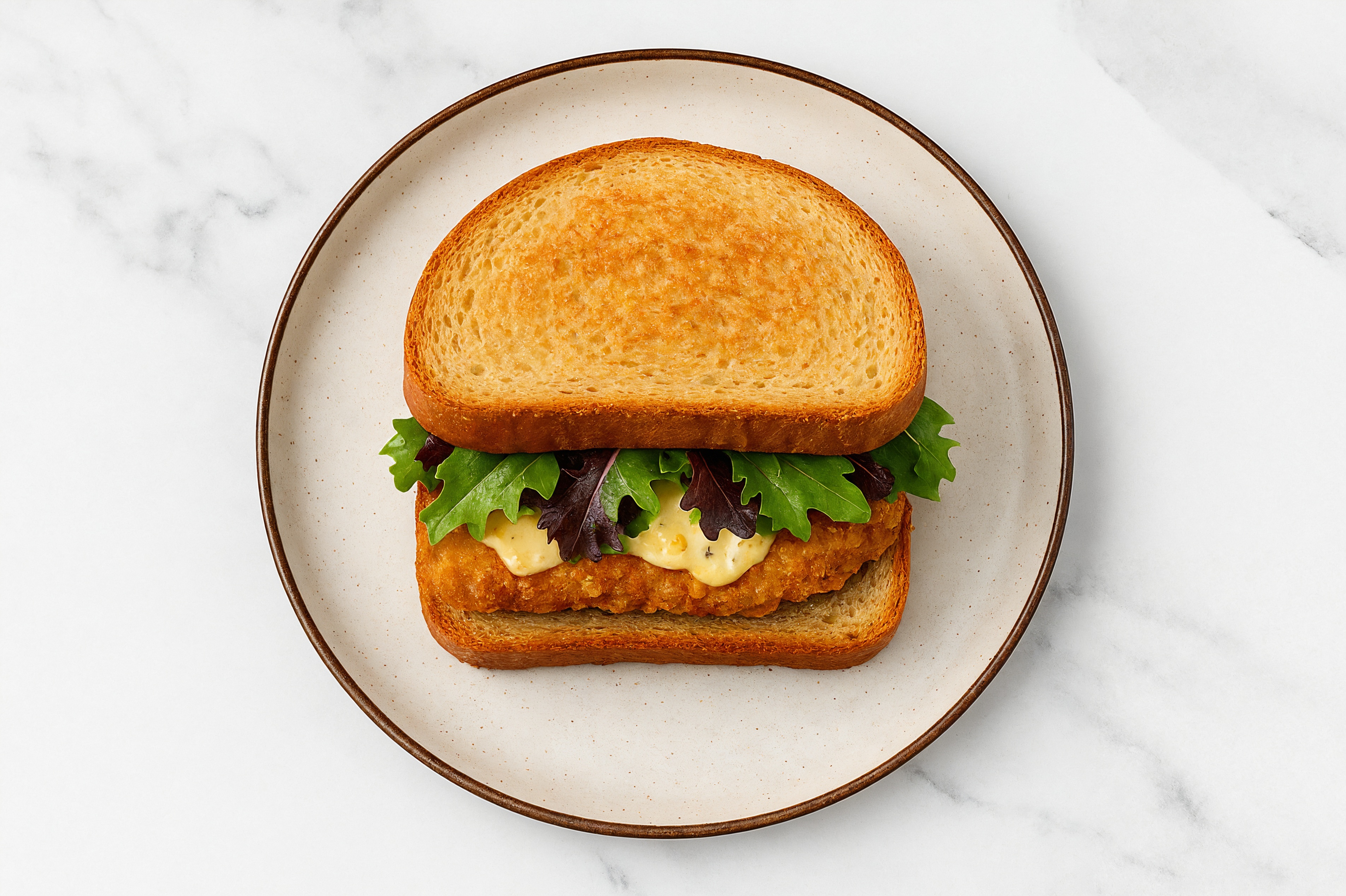 Street Corn "Chicken" Tenders Sandwich with Spring Mix on Honey White Bread