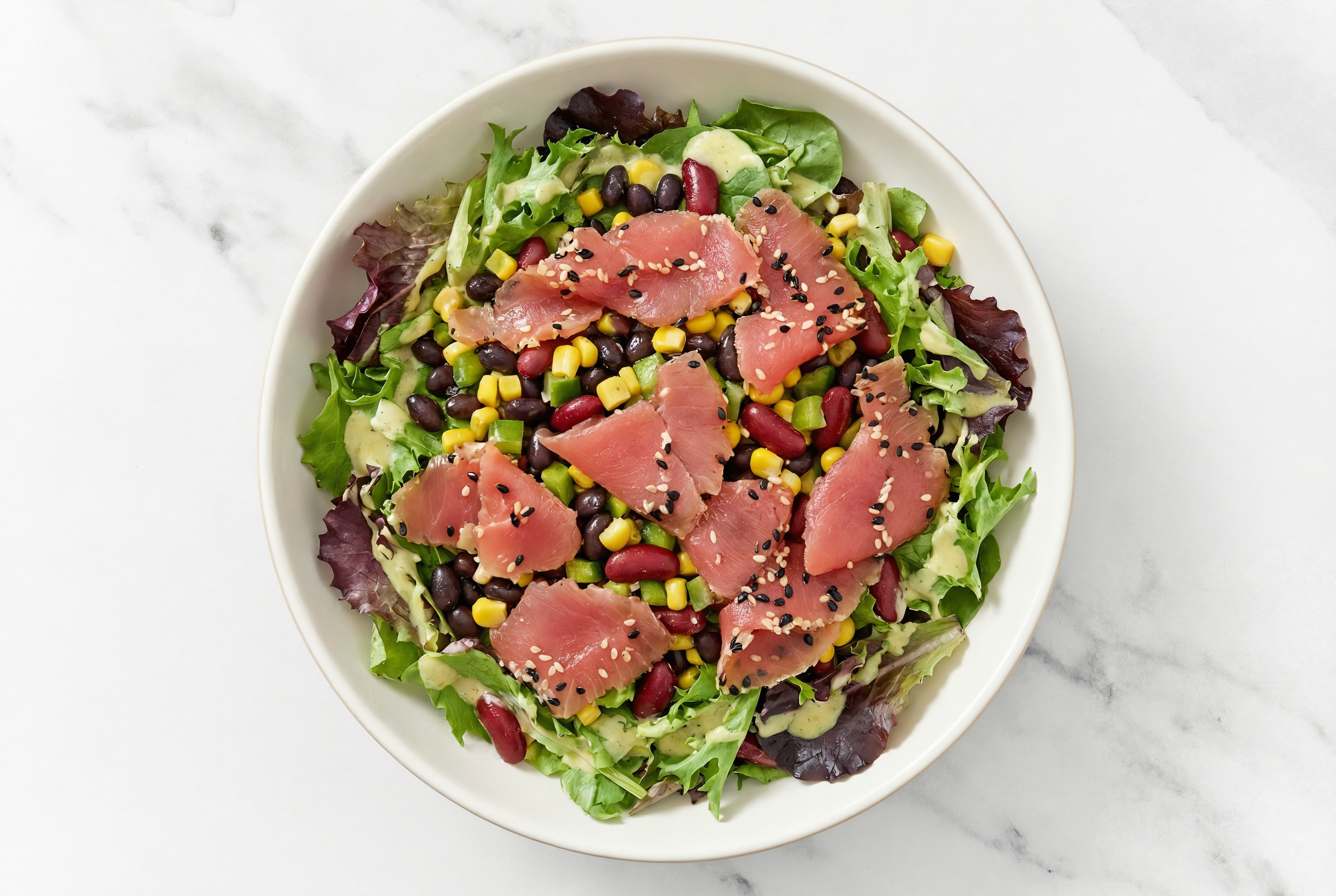  Tahini Spring Mix Salad with Smoked Tuna & Black Beans