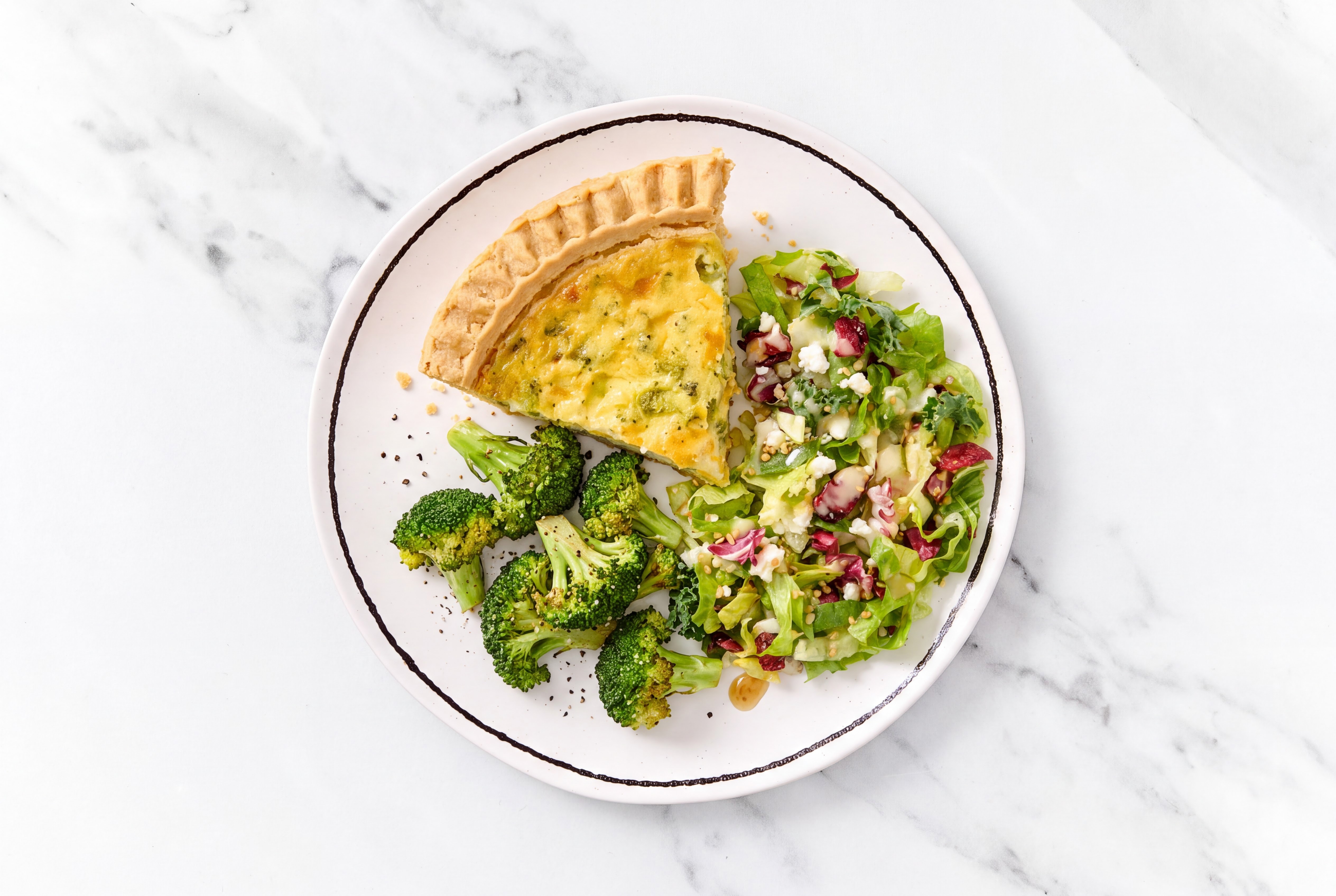 Broccoli & Cheddar Quiche with Broccoli & Honey Citrus Salad