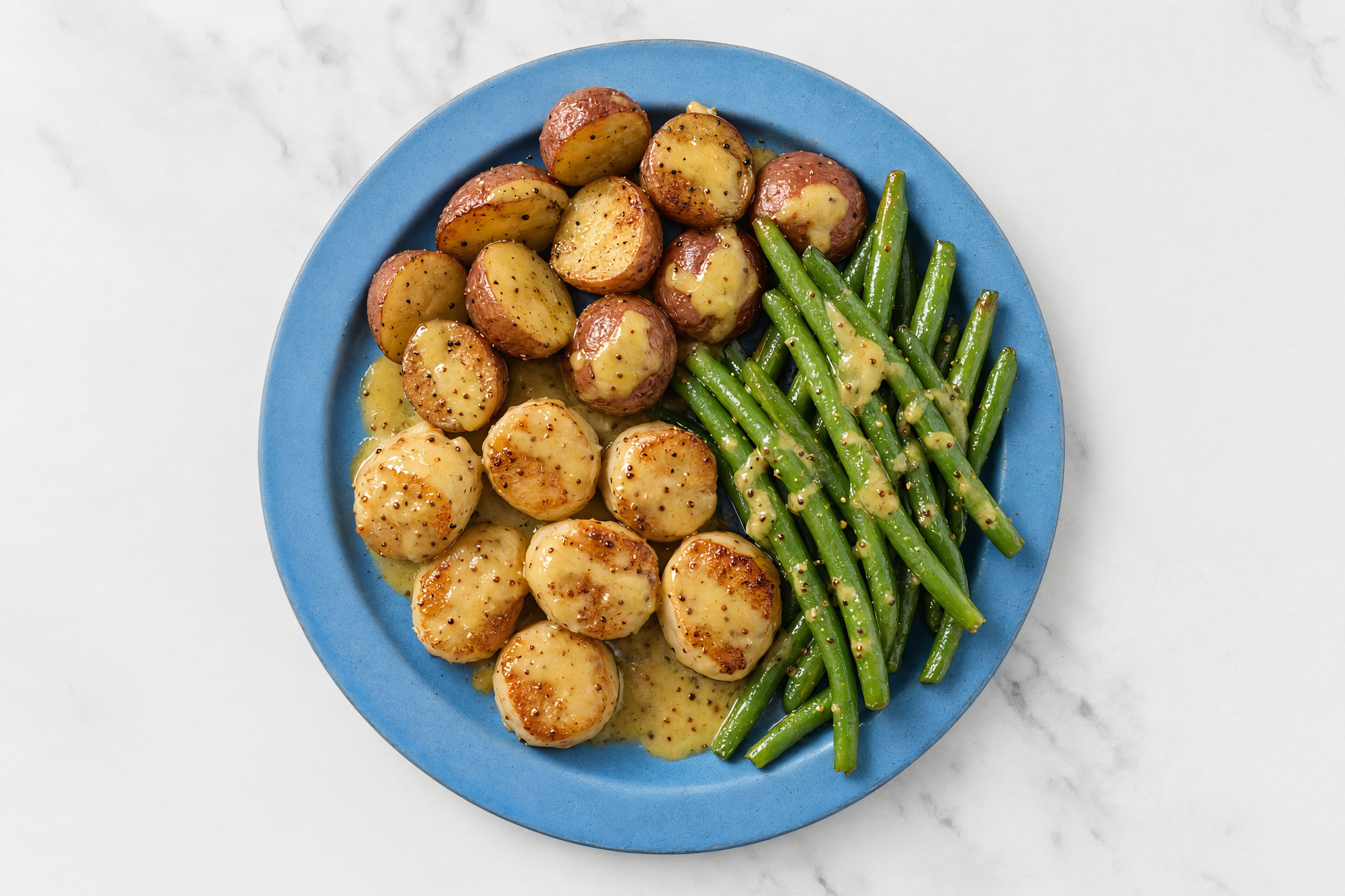 Honey Mustard Jumbo Scallops with Red Potatoes & Organic Green Beans