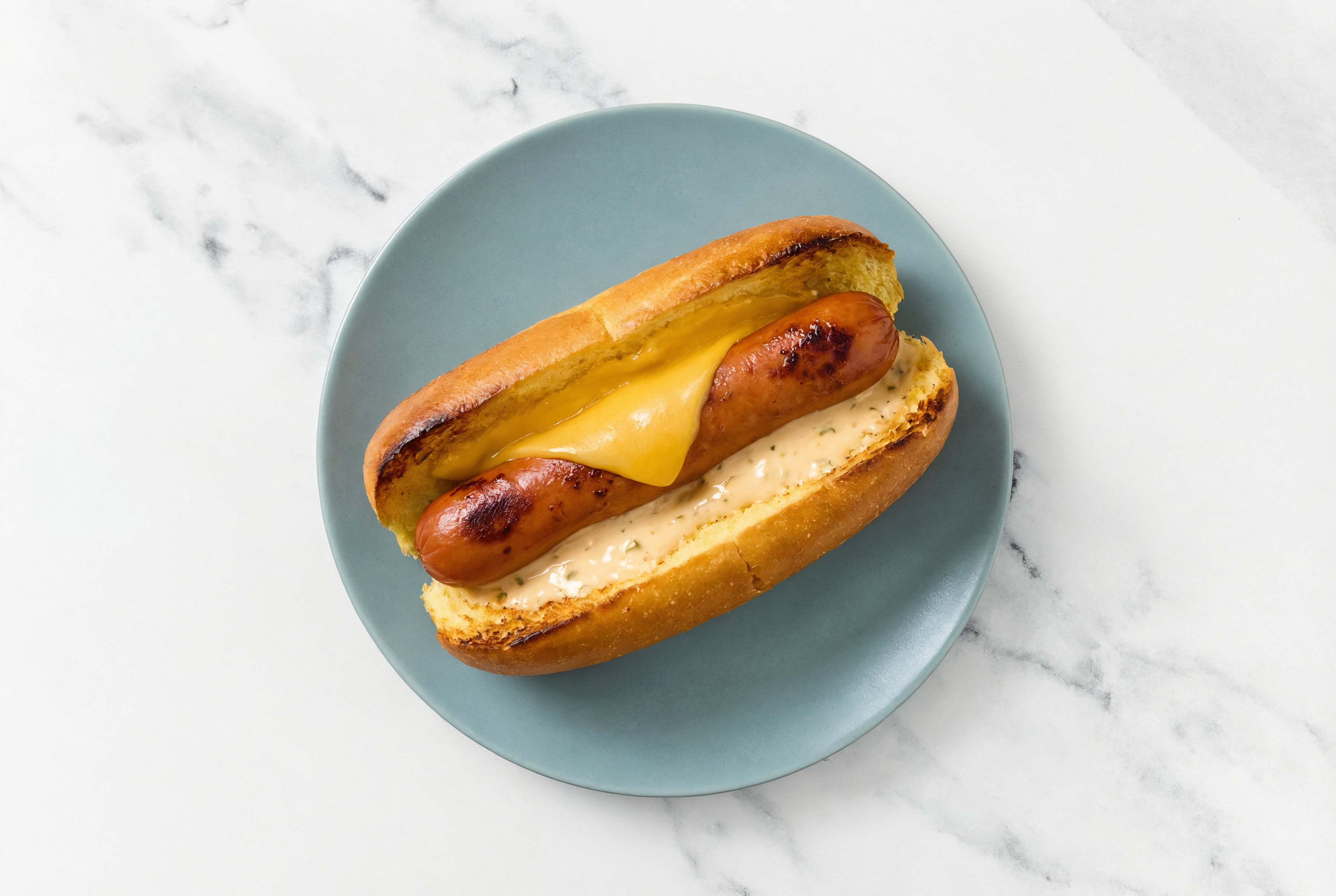 Cheddar Smart Dog with Awesome Sauce on Brioche