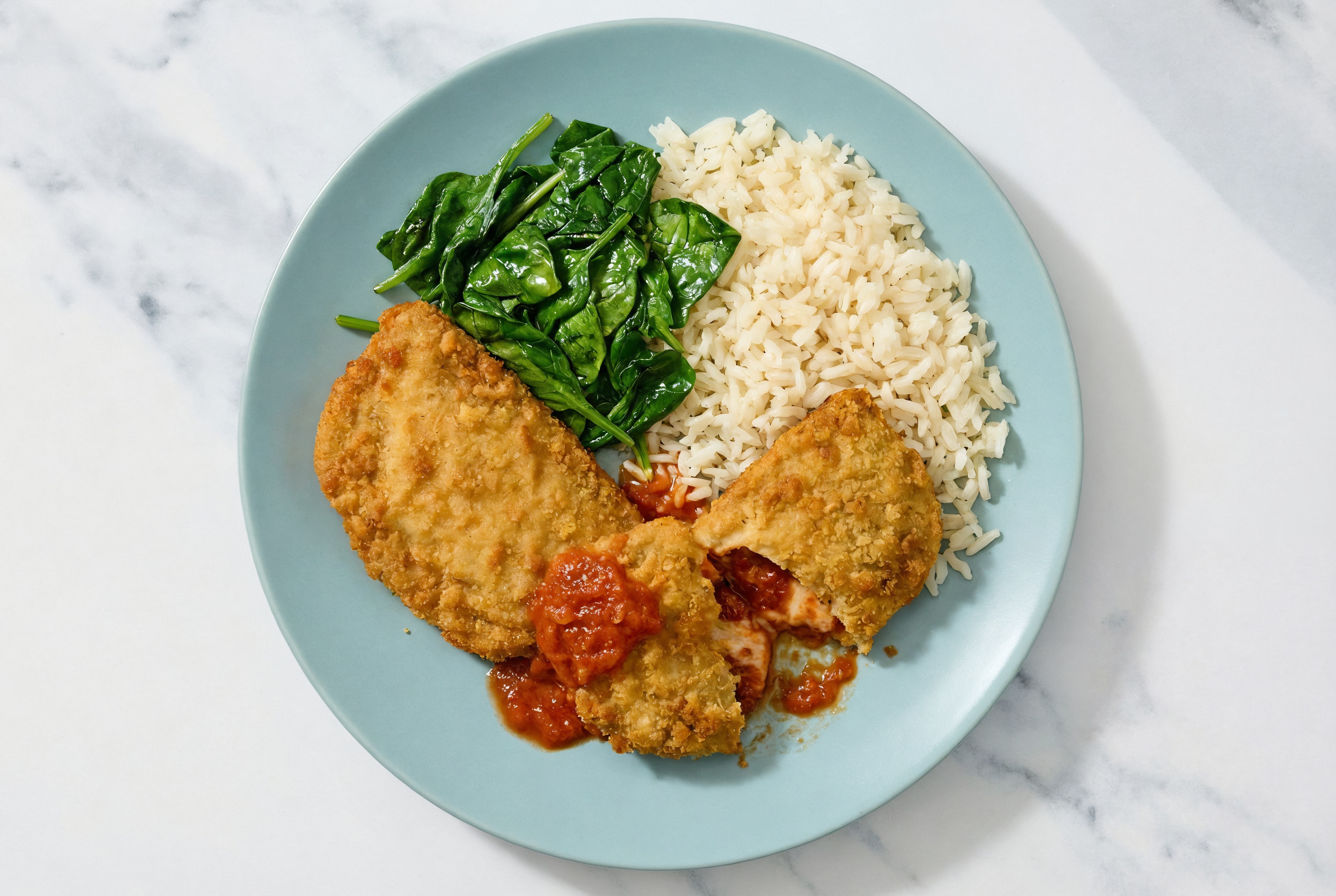 "Chicken" Parm with Baby Spinach & White Rice