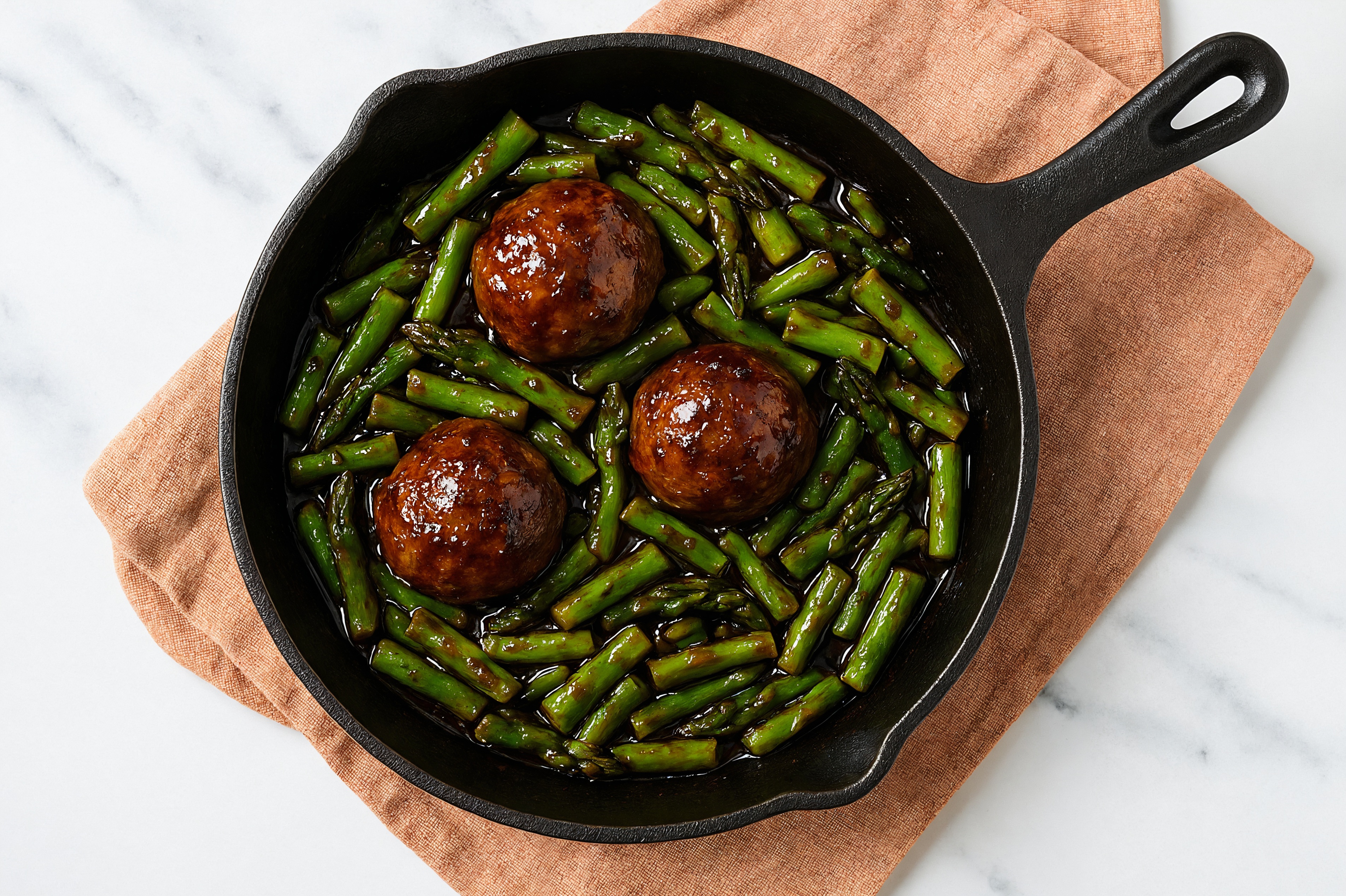 Japanese BBQ Meatball Stir-Fry with Asparagus