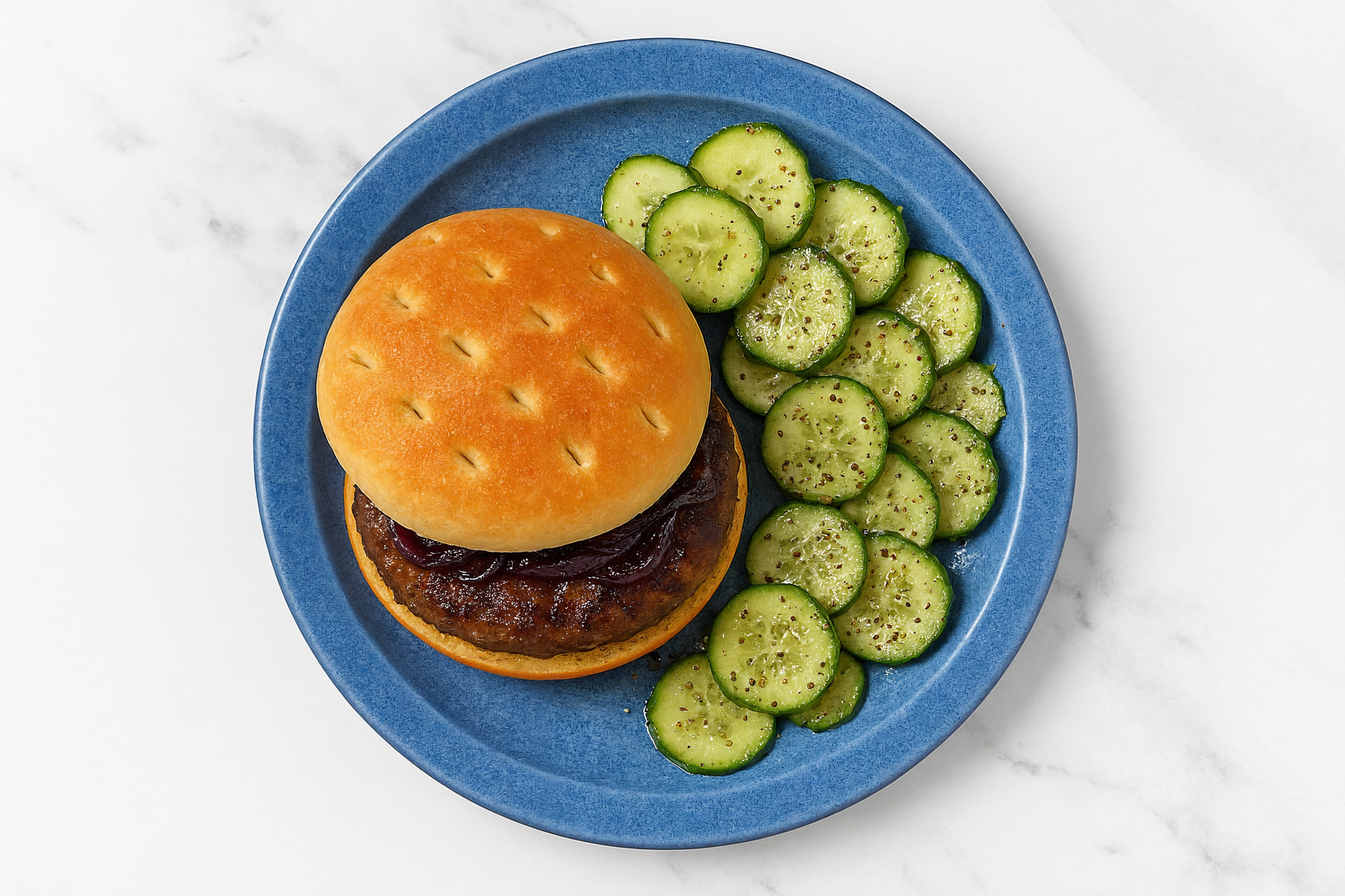 Garden Balsamic Onion Burger + English Cucumber Salad