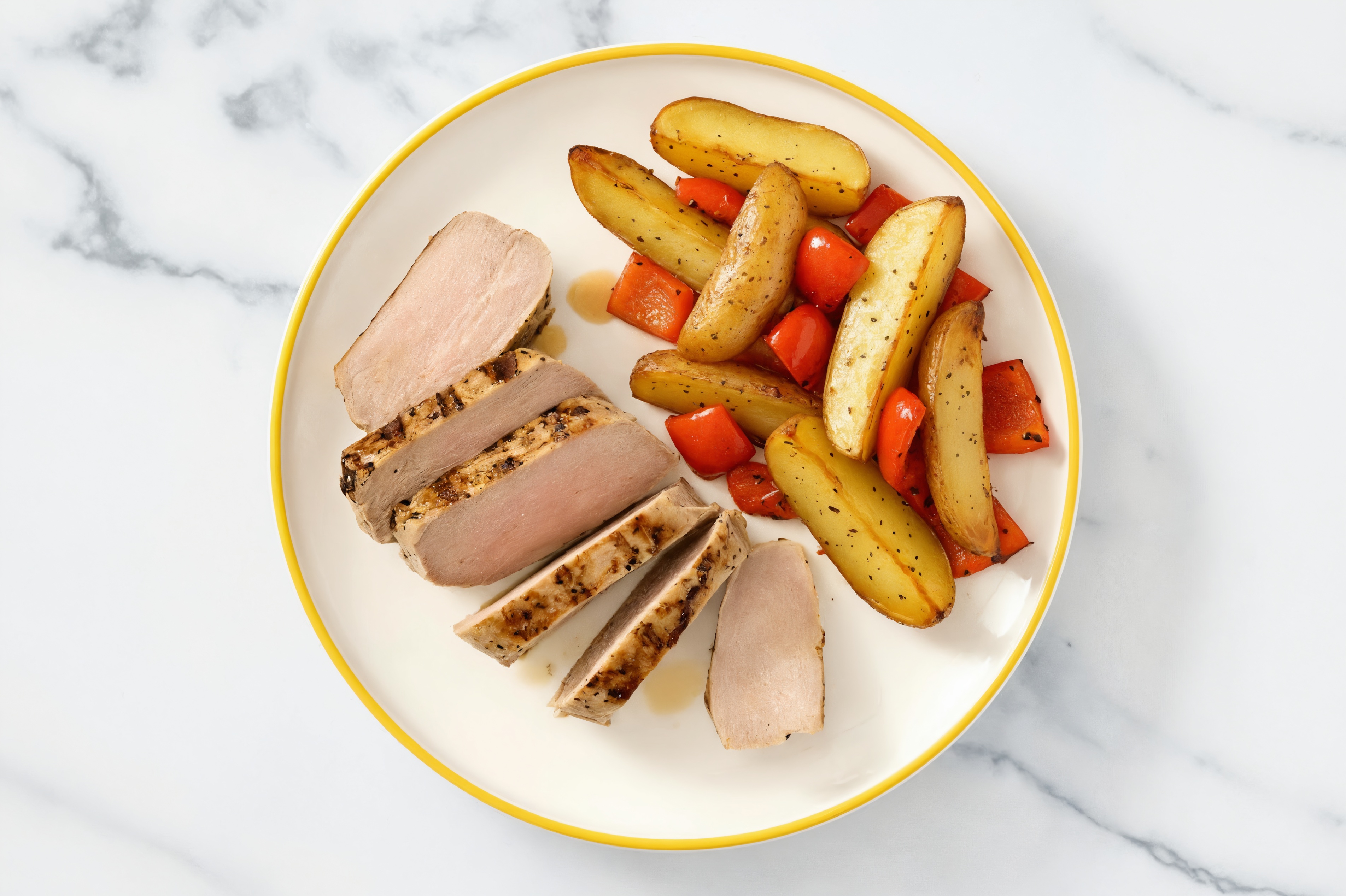 Grilled Pork Tenderloin with Roasted Fingerling Potatoes + Organic Red Pepper