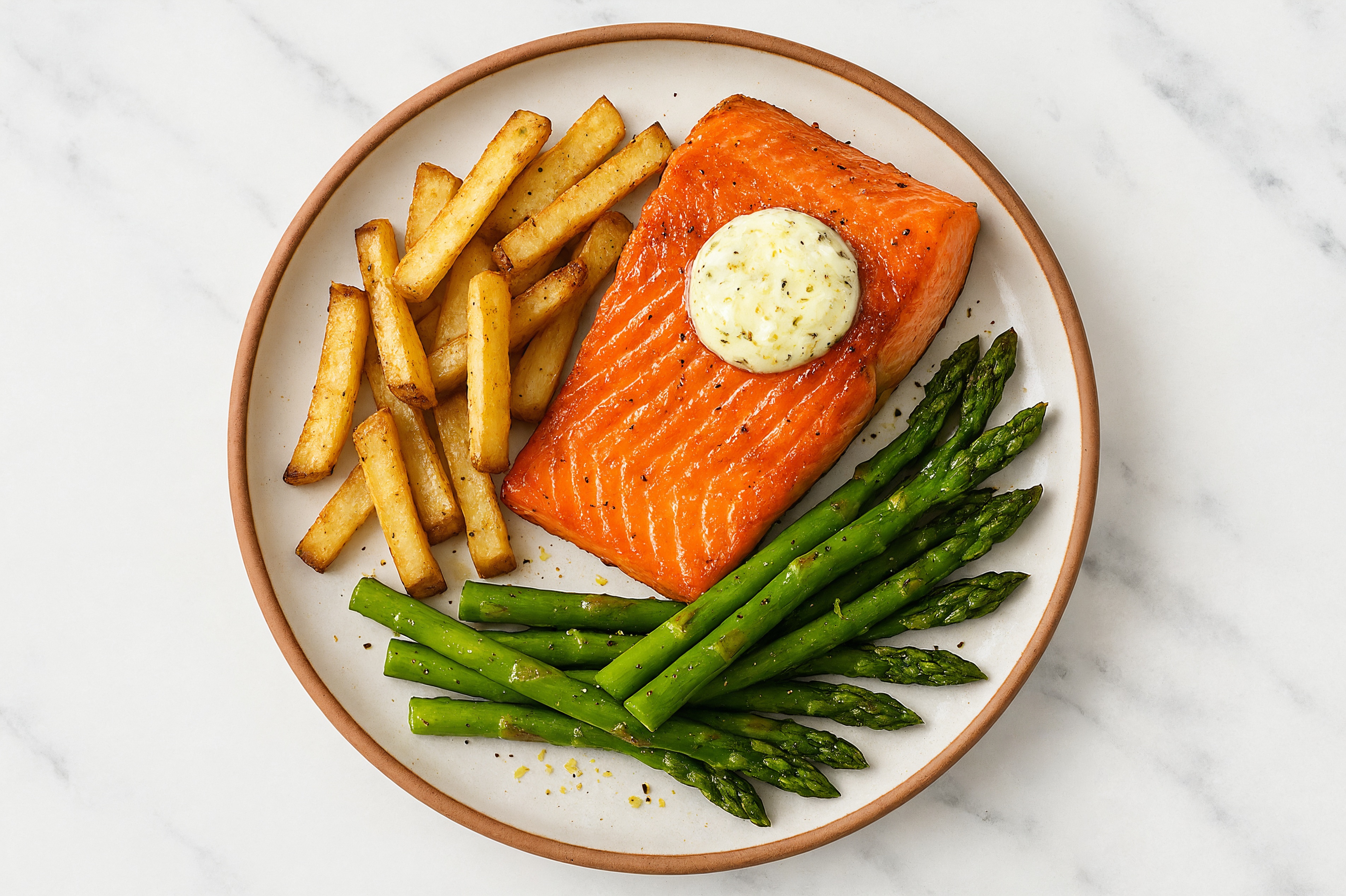 Hearty Salmon Frites with Lemony Asparagus