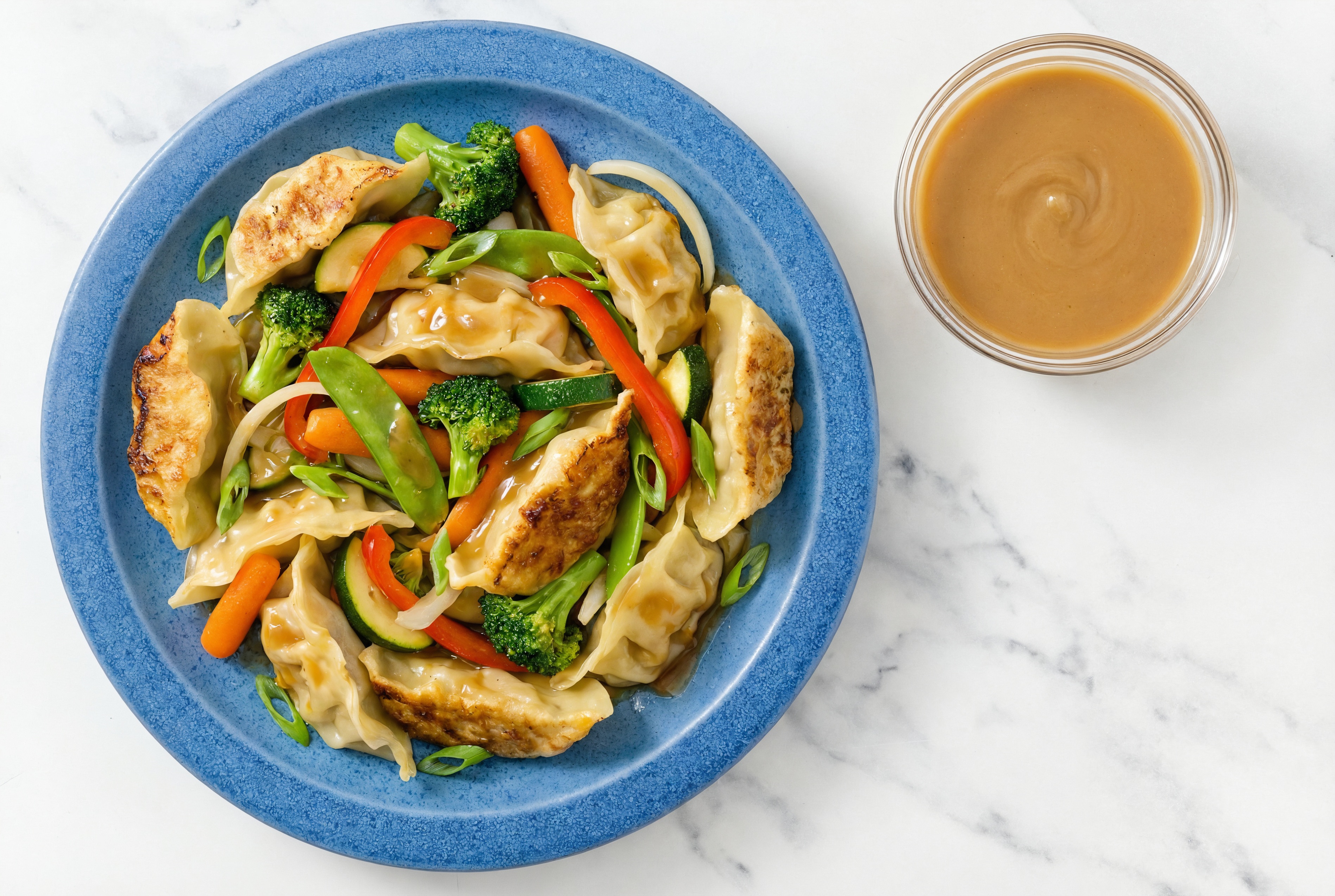 Ginger Chicken Potstickers + Sweet n' Sour Veggies