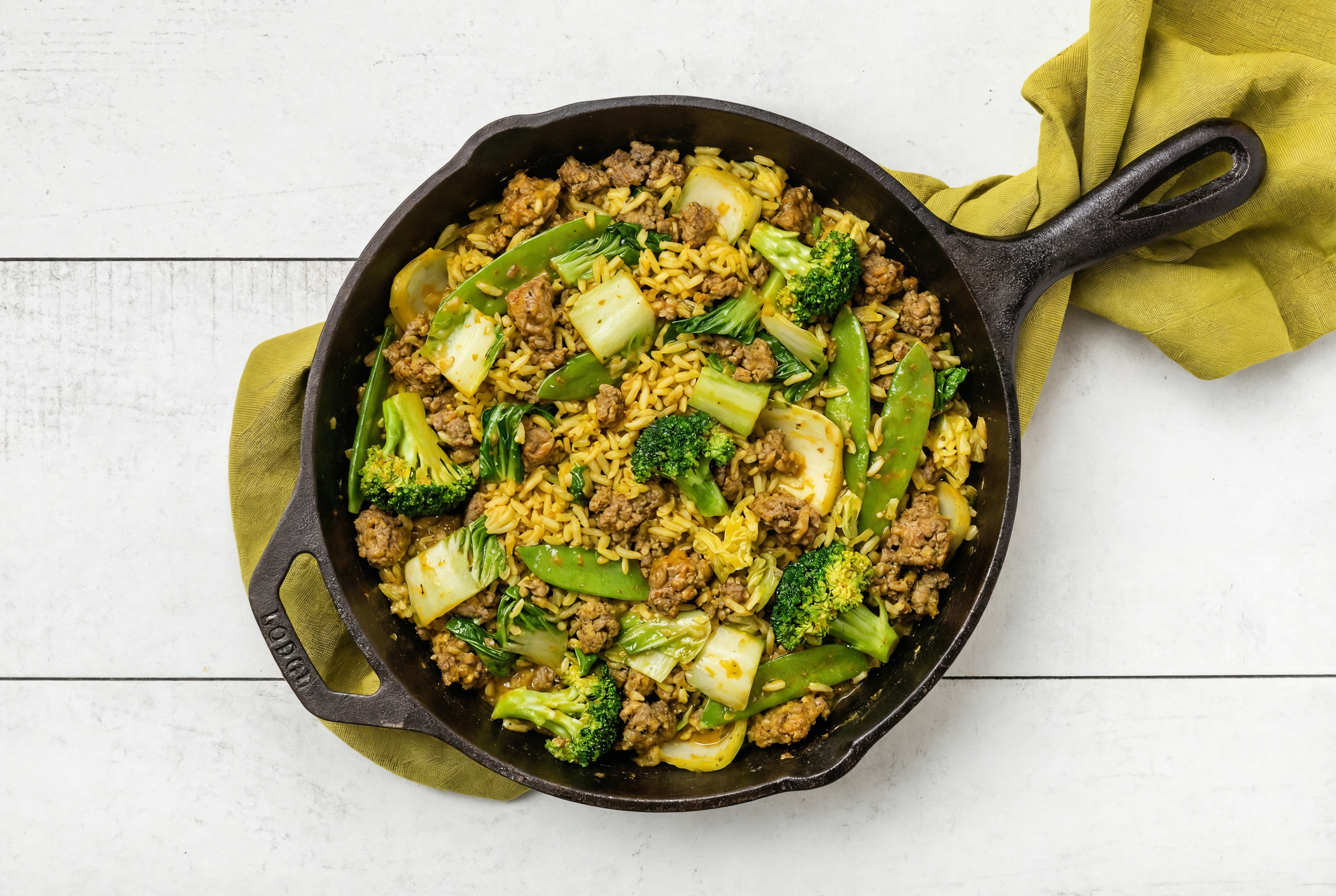 Curry Bok Choy + Ground Italian-Style Beef Stir-Fry