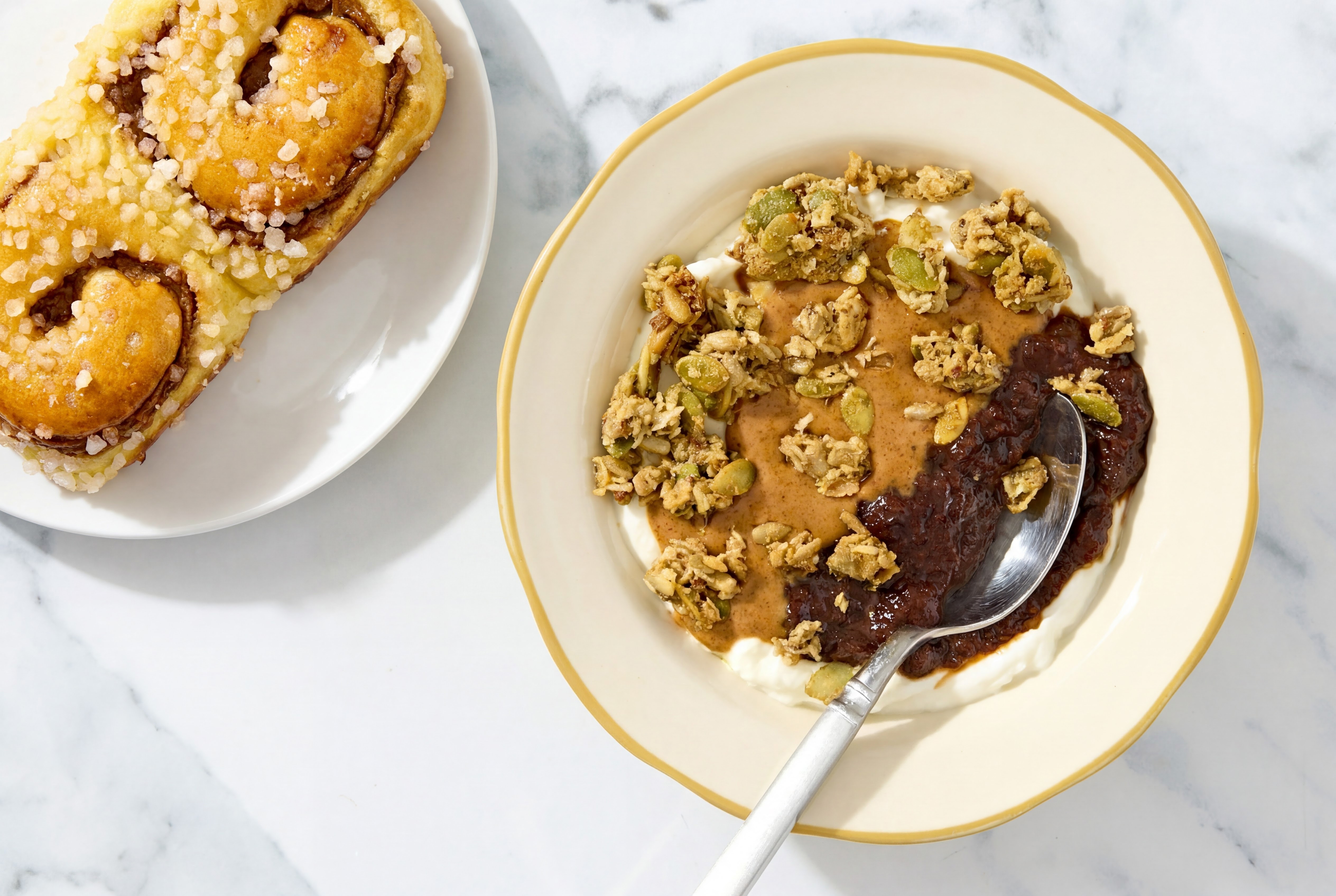 Cinnamon Brioche Rolls & Almond Butter Jam Parfait