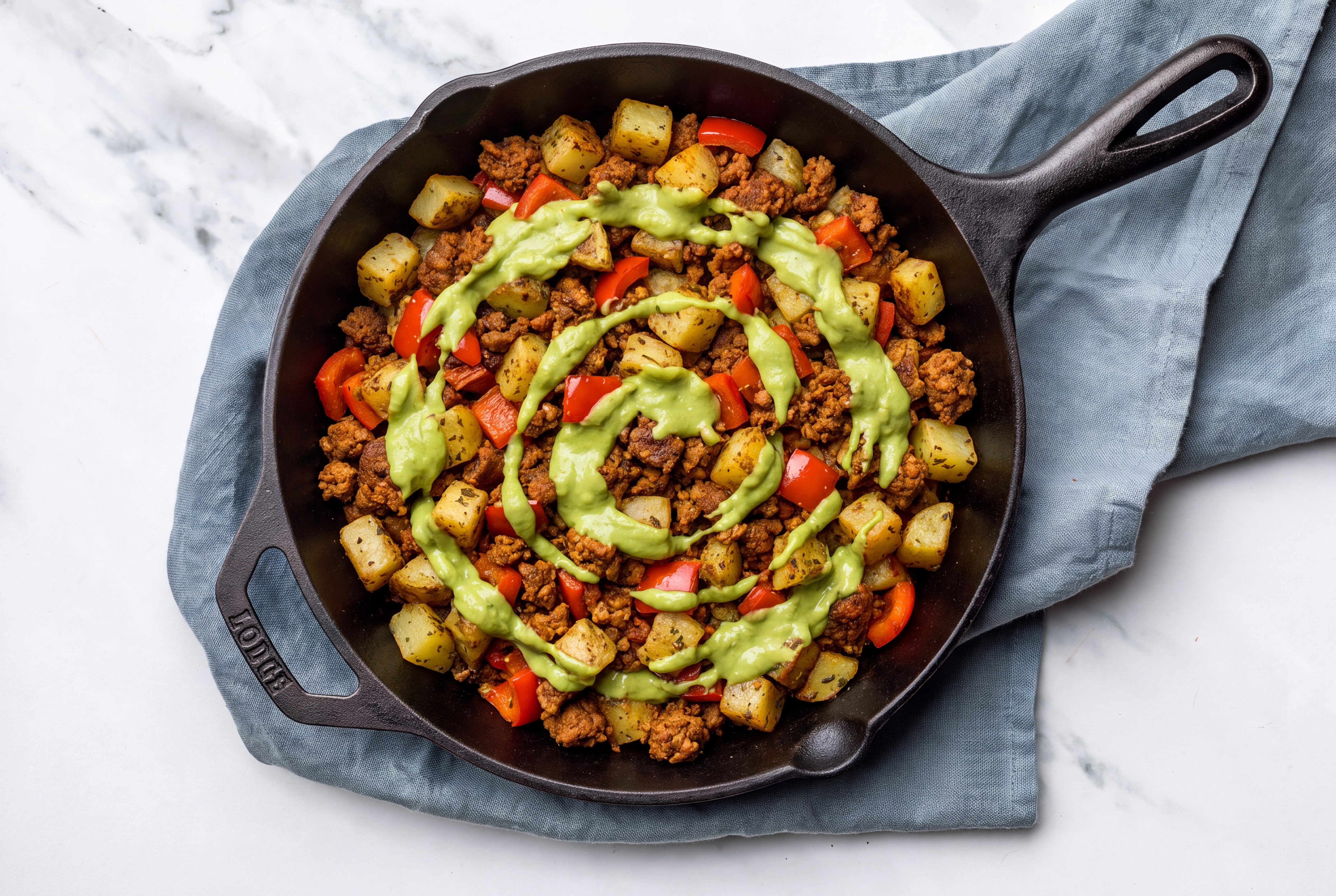 Avocado Chorizo Skillet Hash with Red Bell Pepper