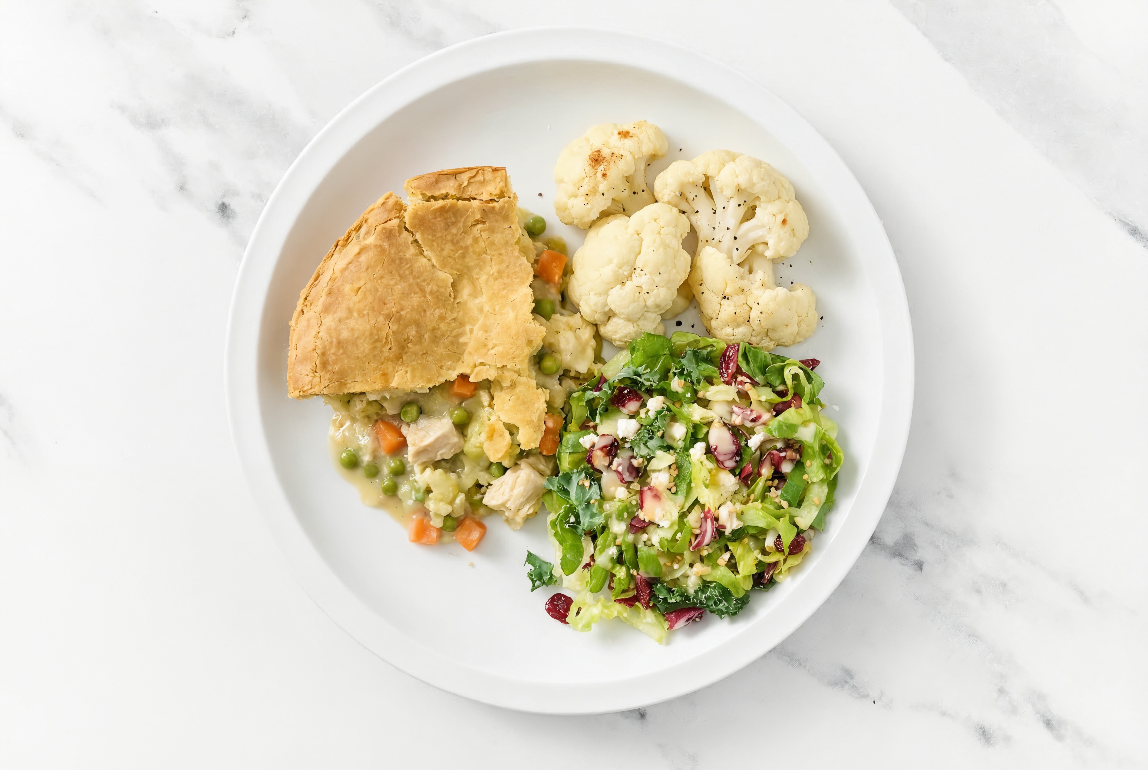 Chicken Pot Pie with Cauliflower & Honey Citrus Salad