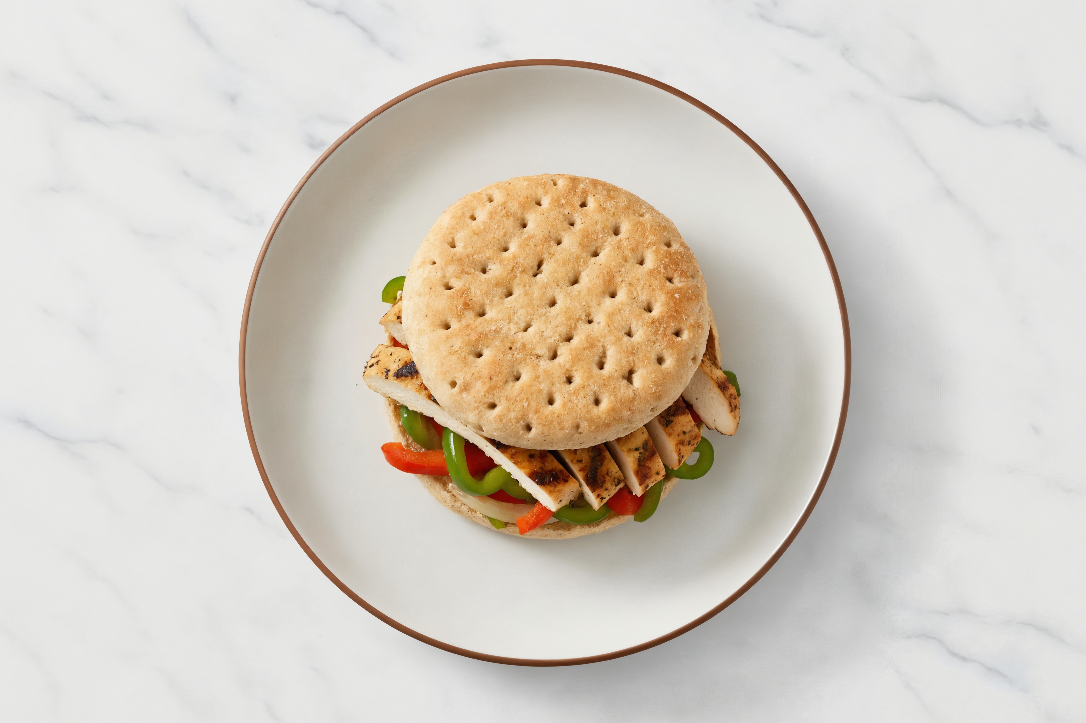 Grilled Mediterranean Chicken Breast + Peppers Sandwich