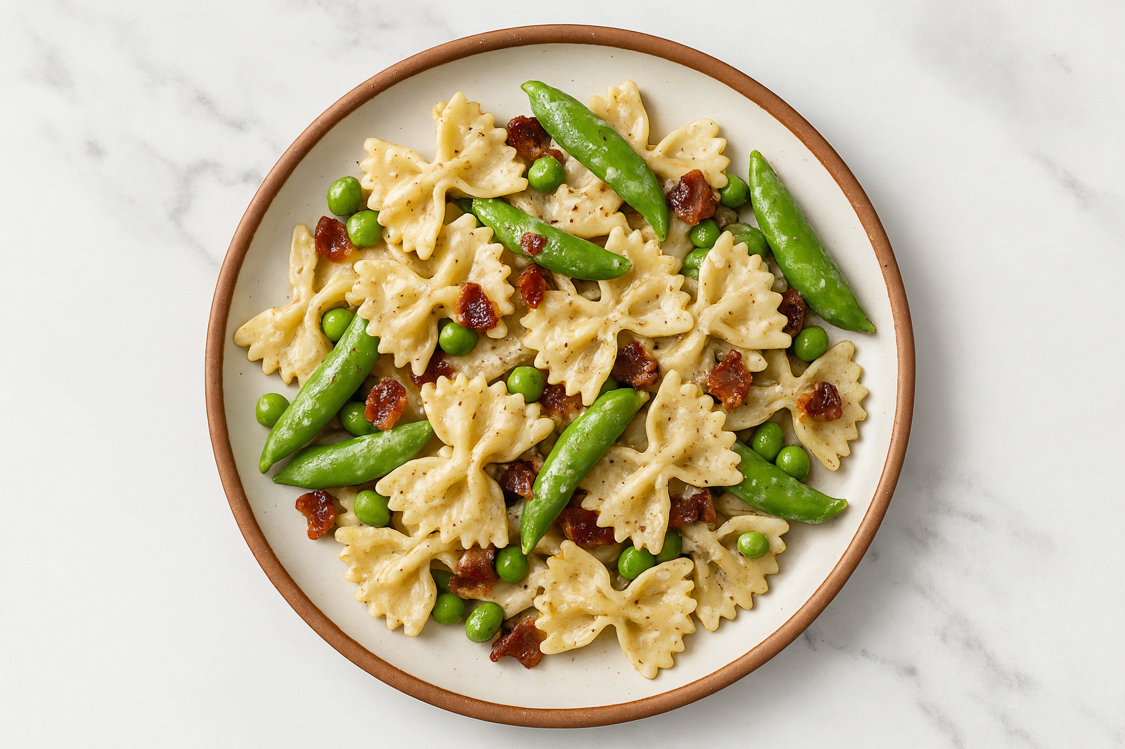 Farfalle Pasta Truffle with Maple Bacon + Snap Peas