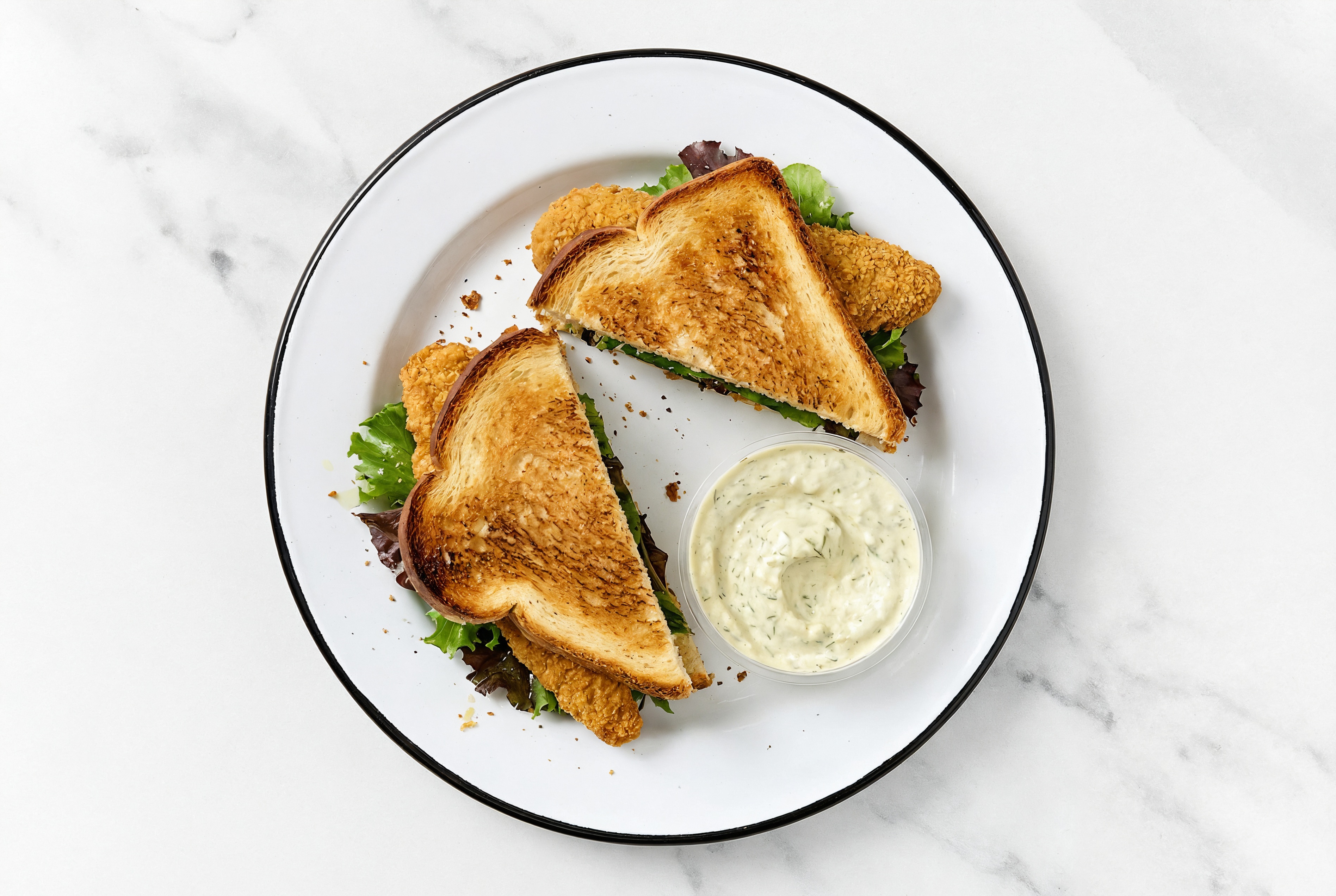 Dill Pickle "Chicken" Tenders Sandwich with Spring Mix on Honey White Bread