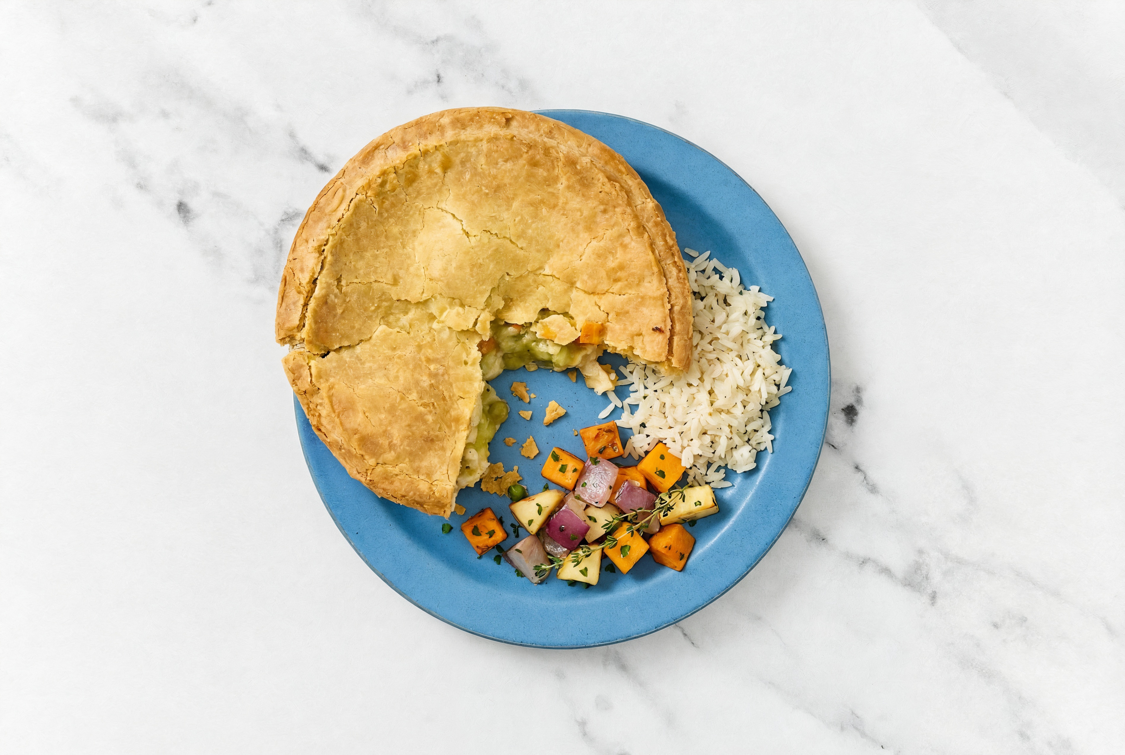 Chicken Pot Pie with Roasting Veggies & White Rice