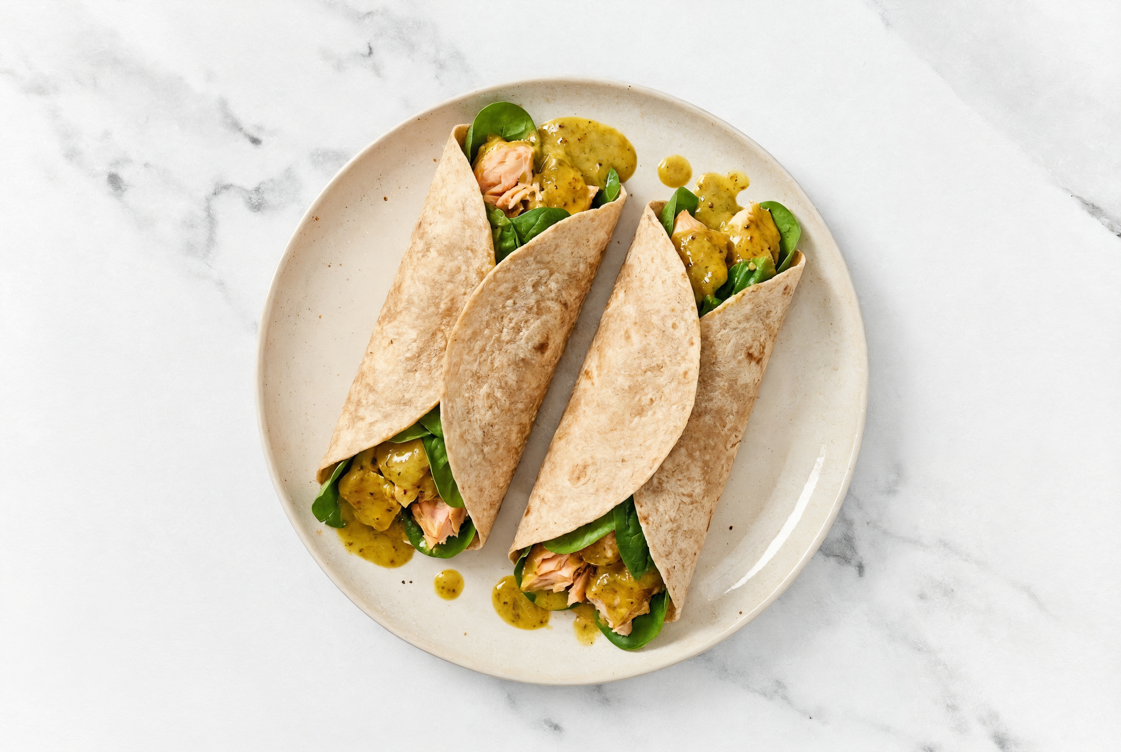  Whole Grain Salmon Curry Wrap with Baby Spinach