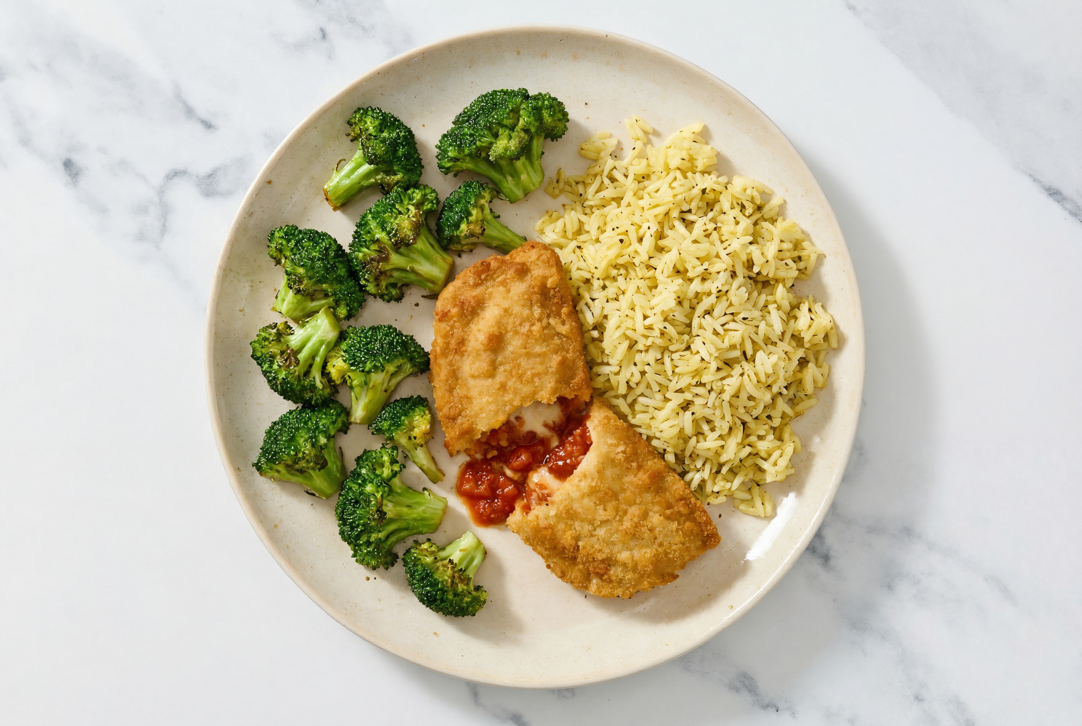 "Chicken" Parm with Broccoli & Jasmine Rice